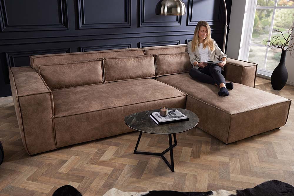 riess-ambiente Ecksofa BOSSA NOVA 265cm antik taupe - Microfaserstoff, Holz, inkl. Kissen, Einzelartikel 1 Teile, 3-Sitzer Couch in L-Form - ideal für Wohn- und Esszimmer oder Loft