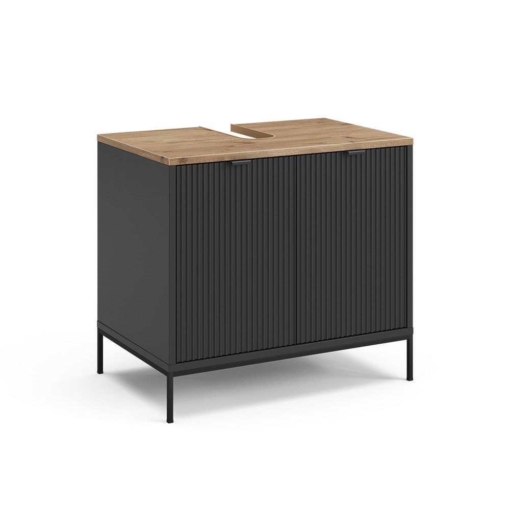 Vicco Waschbeckenunterschrank Eliza, Schwarz/Viking Oak, 70 x 63 cm mit Türen (1-St)