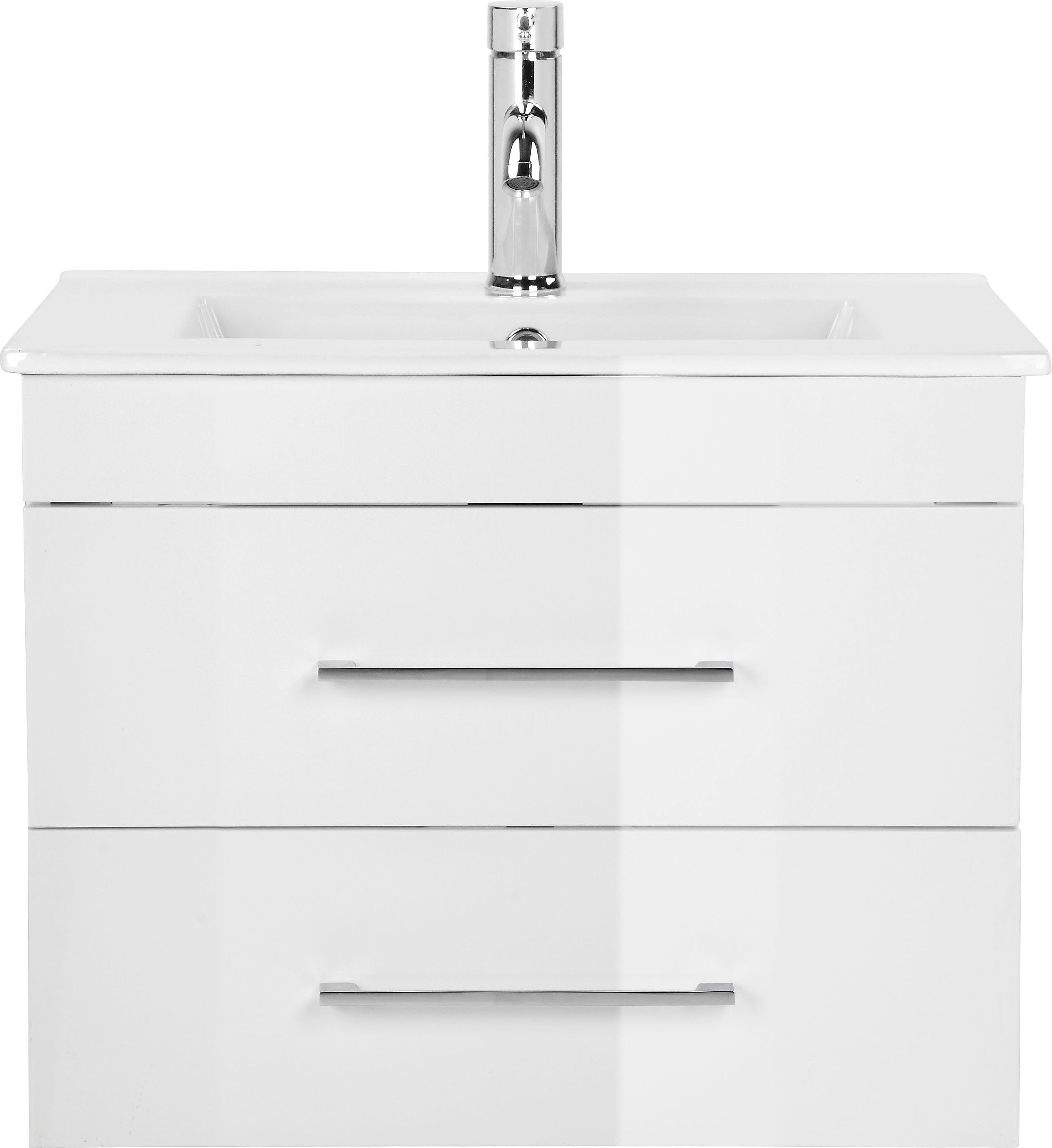 welltime Waschtisch Florenz Badschrank Badmöbel inkl. Waschbecken (Komplett-Set), Waschplatz mit 2 Auszügen und Softclose Breite 60cm