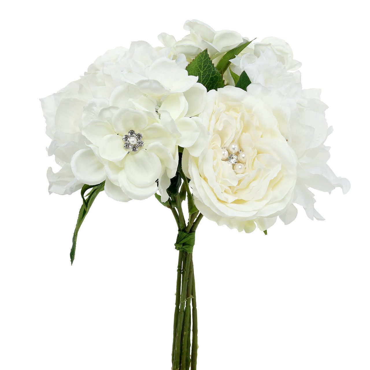 Kunstblumenstrauß Hochzeitsstrauß mit Perlen edel Strass Rosen Hortensien, Viana, Höhe 29 cm