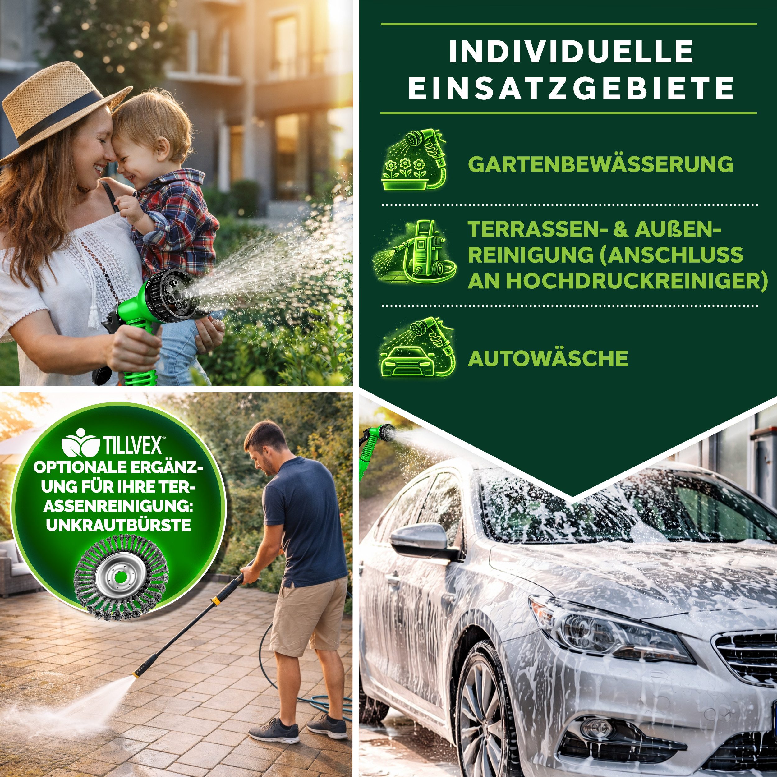 TRESKO Gartenschlauch Flexibler Wasserschlauch Garten kein verknoten, dehnbarer Flexischlauch Multifunktionsbrause mit 7 Funktionen – Bild 5 von 5