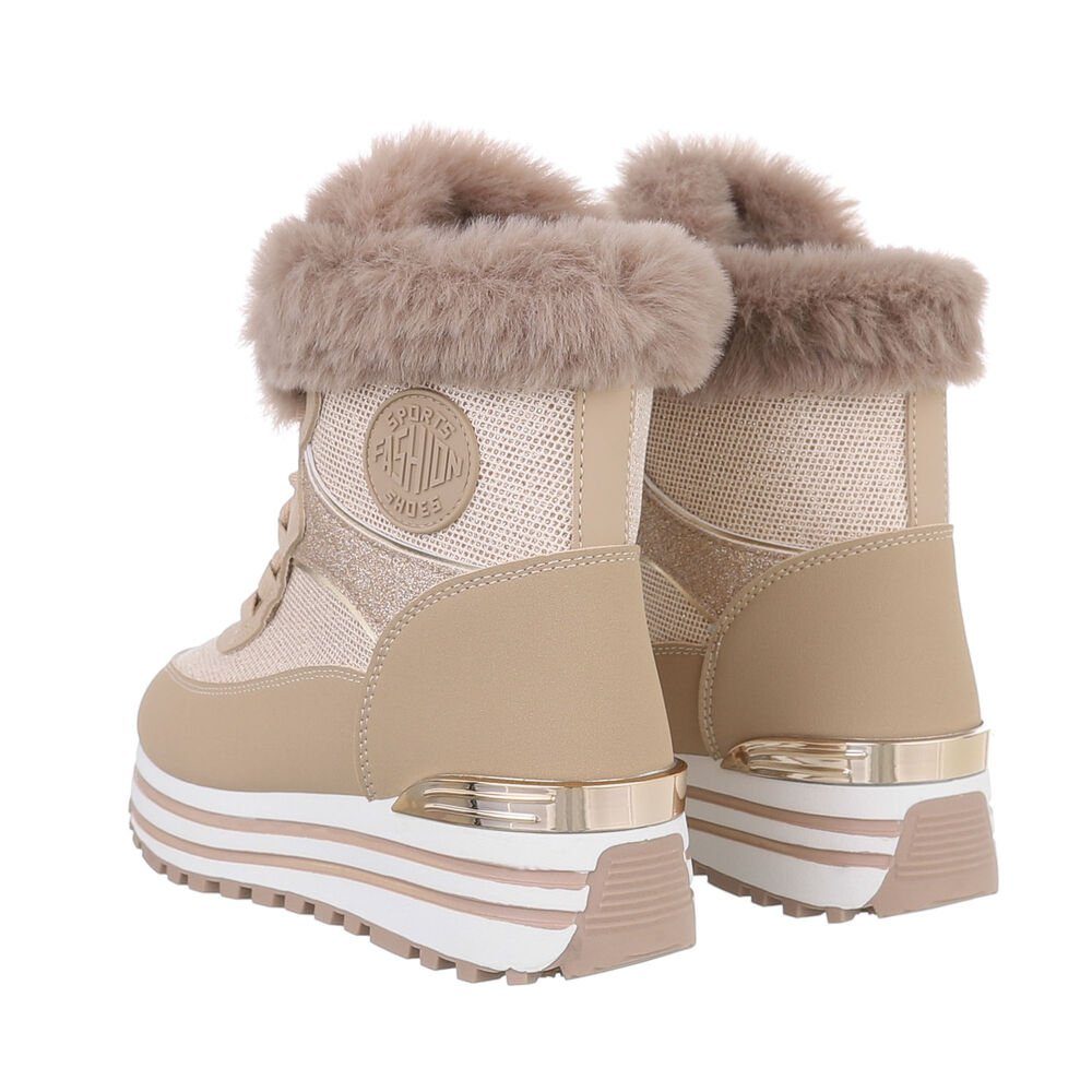 Ital-Design Damen High-Top Freizeit Sneakerboots Keilabsatz/Wedge Sneakers High in Hellbraun