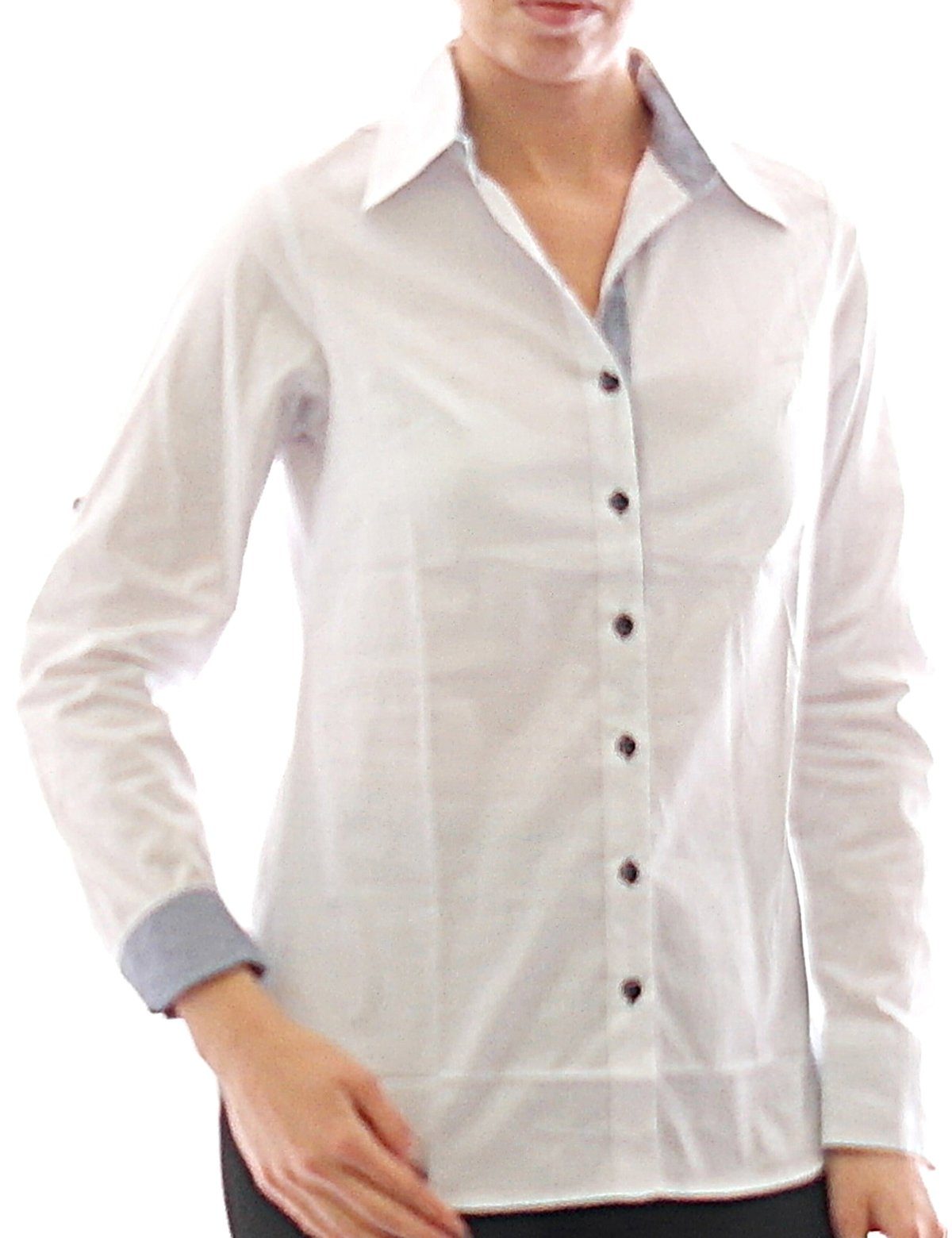 YESET Langarmhemd Damen Bluse Hemd Langarm Shirt Tunika Weiss Baumwolle 273