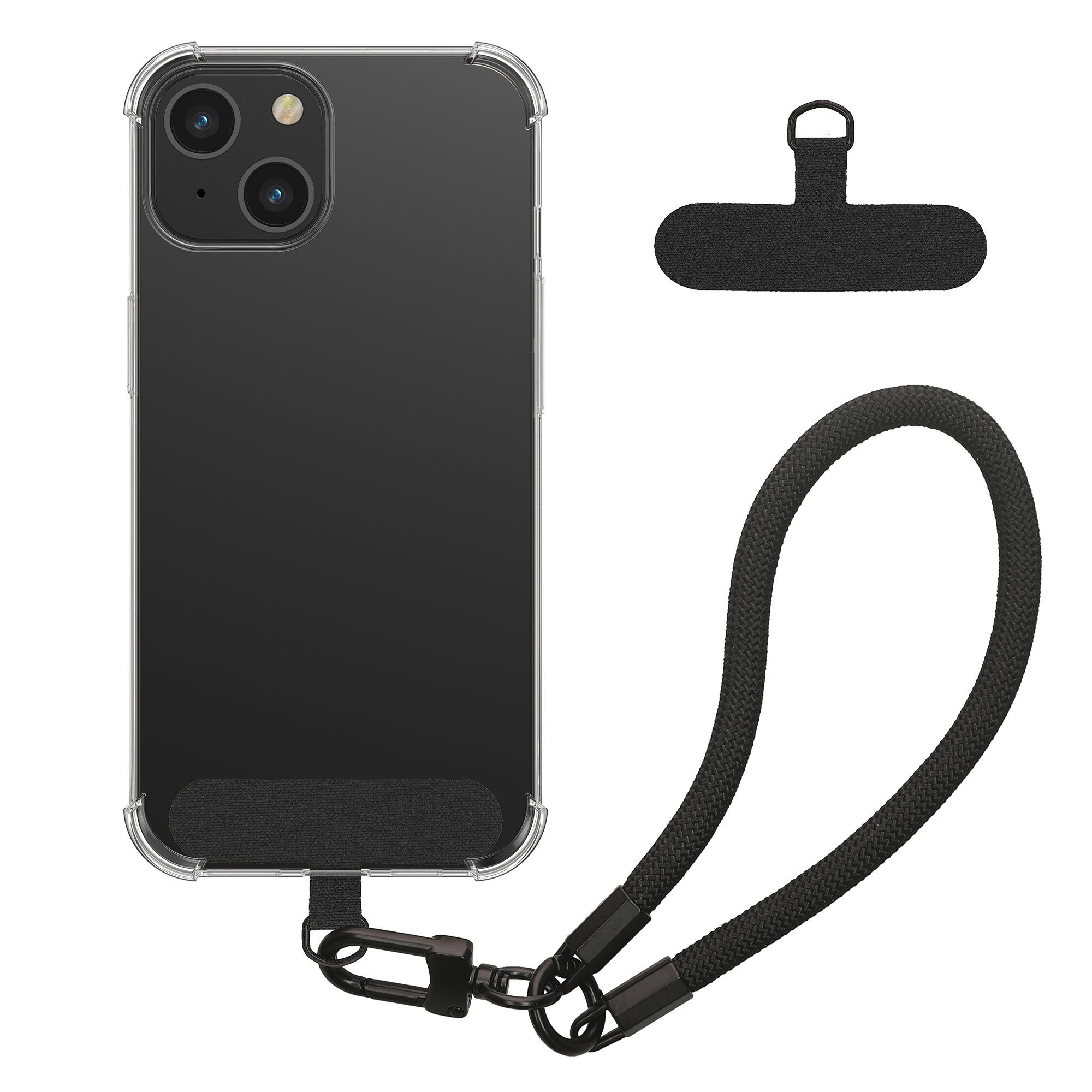 kwmobile Handyhülle Handy TPU Case für Apple iPhone 15 Hülle, Kristallklare Schutzhülle mit Kantenschutz und abnehmbarem Armband