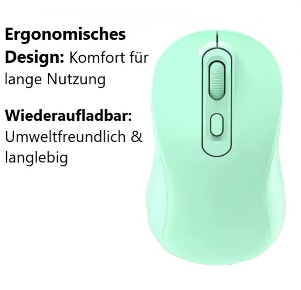 Wrischan Bluetooth-Maus 1600DPI, 2 Modi, leise, ergonomisch, wiederaufladbar ergonomische Maus (4 buttons, Rechargeable battery, dpi (1600)