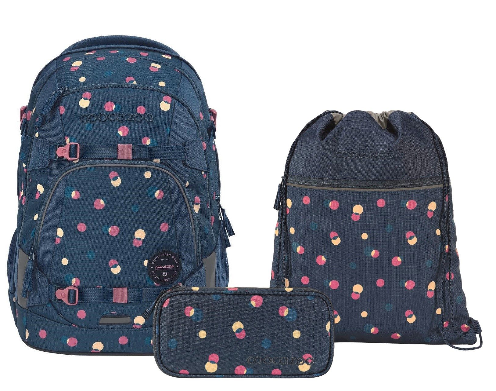 coocazoo Schulranzen Schulrucksack-Set MATE Bubble Dreams 3-teilig (3-teilig), ergonomisch, reflektiert, Körpergröße: 135 - 180 cm