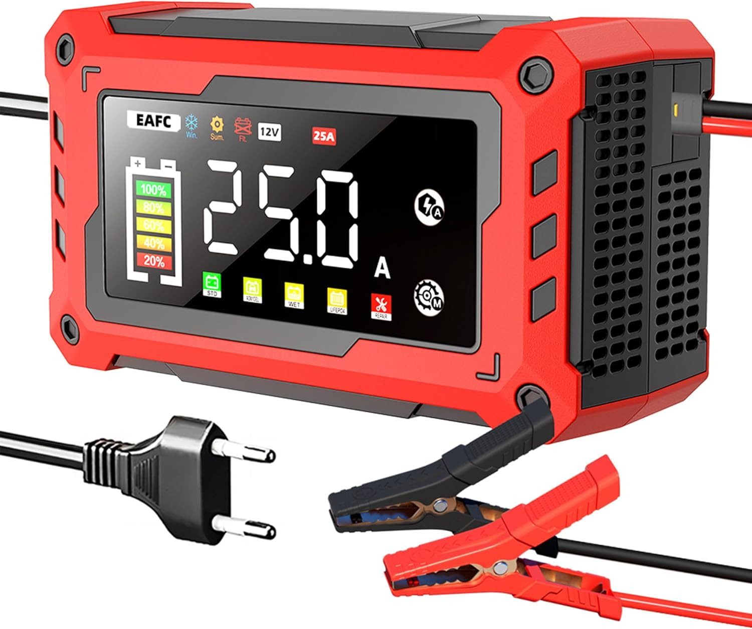 Athlix Ladegerät für Autobatterie 15A, Starthilfe Schnellladung Auto Motorrad Autobatterie-Ladegerät (9-Stufen-Ladesystem, breite Kompatibilität, Blei-Säure, AGM, GEL, EFB)