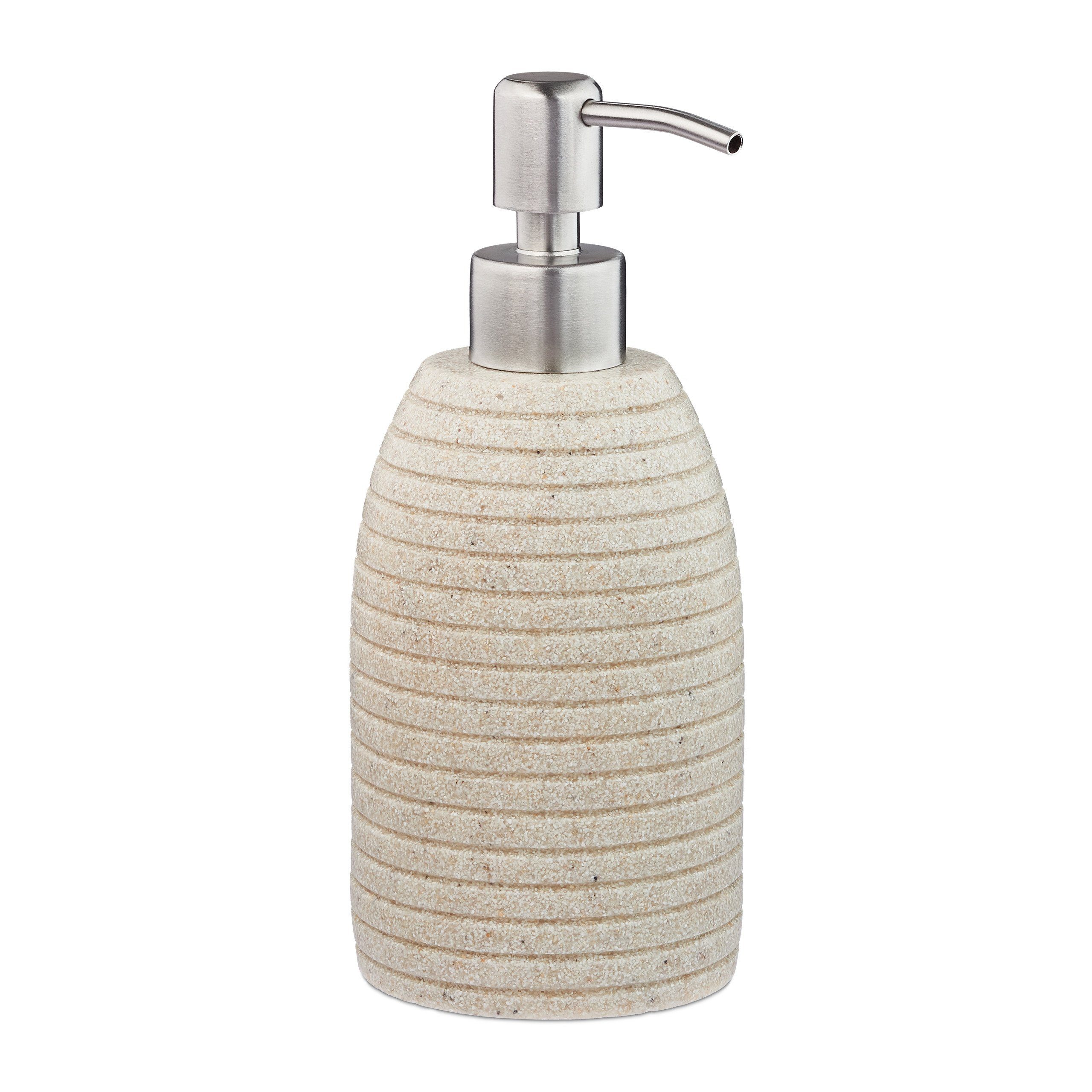 relaxdays Seifenspender Seifenspender Edelstahlpumpe Rillen, Sand Beige Silber