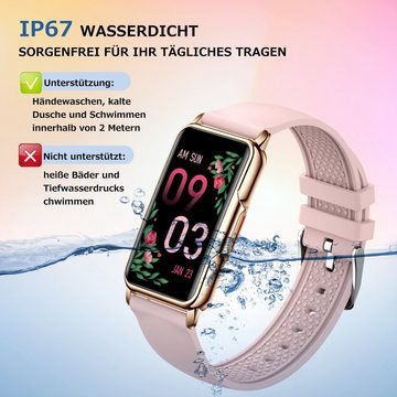 Mutoy Smartwatch, Fitness Tracker Uhr für Damen, Aktivitätstracker Uhren Smartwatch (1,47" HD Voll Touchscreen Zoll), mit 2 Wechselband aus wechem Silikon und Armreif Uhrenarmbänder, Pulsmesser Schrittzähler Schlafmonitor Stoppuhr Musiksteuerung