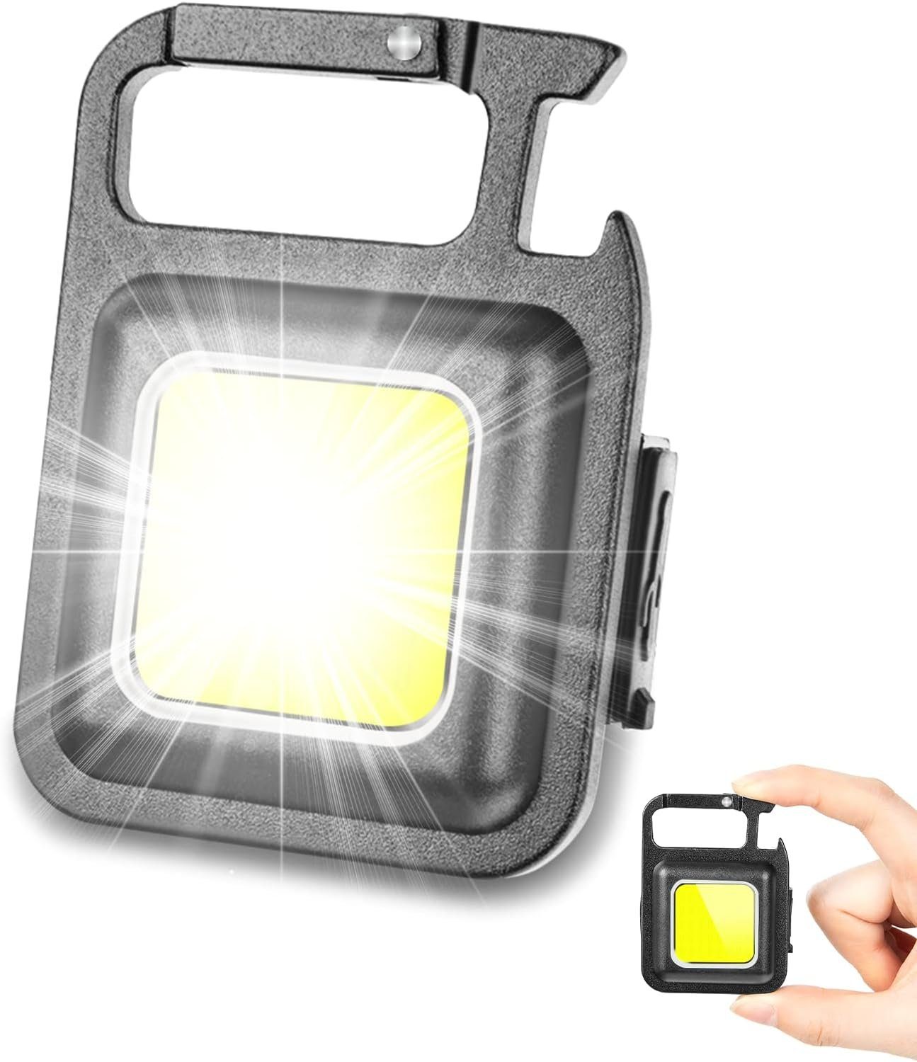 JOEAIS LED Taschenlampe Mini Taschenlampe Schlüsselanhänger Led licht Lampe  USB Aufladbar (COB Schlüsselanhänger Clyp 4 Modi Wandern Camping Zubehör),  Emergency Light 500mAh