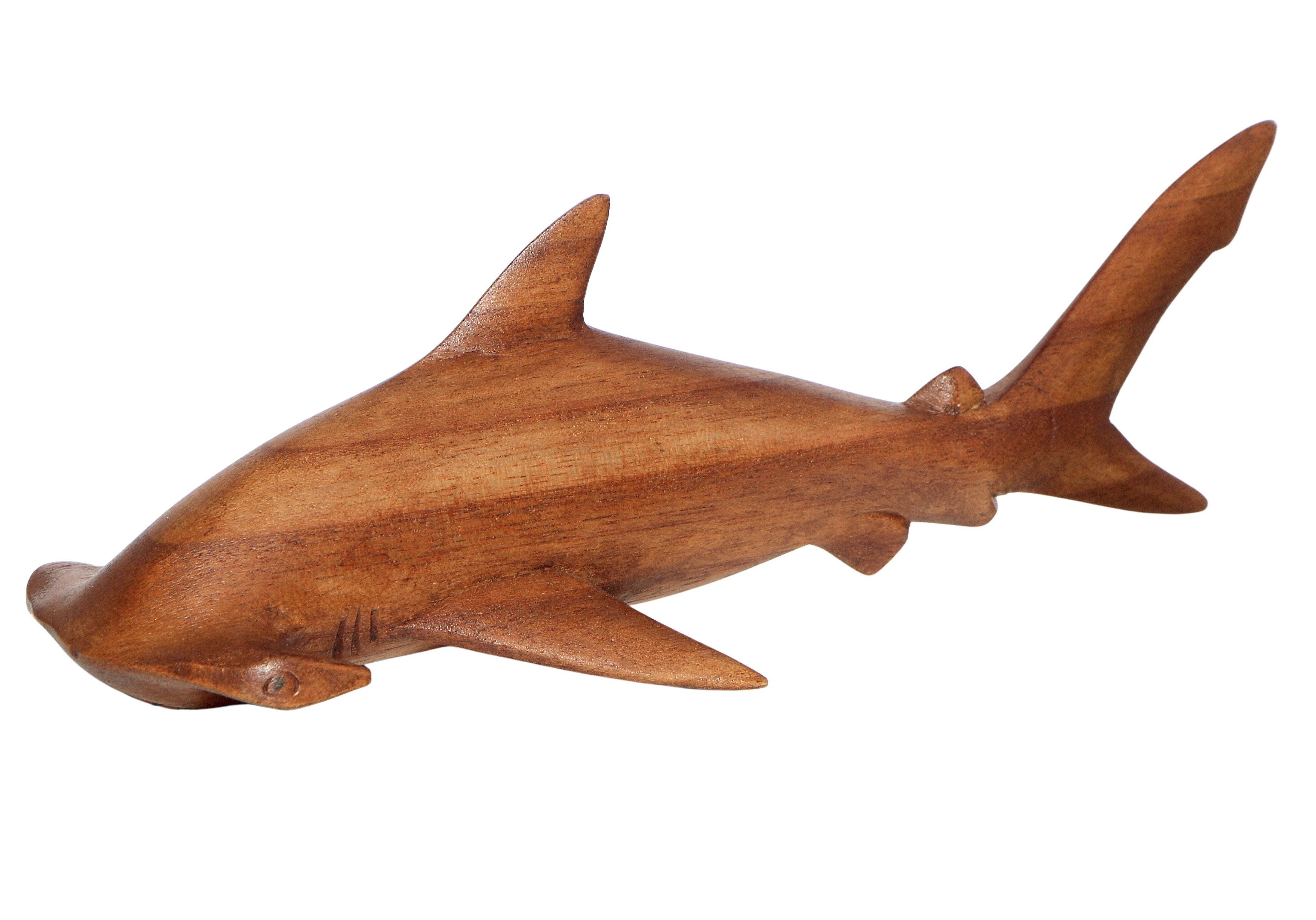 Tierfigur Hammerhai Holz-Figur Tier Statue Hai Dekoration
