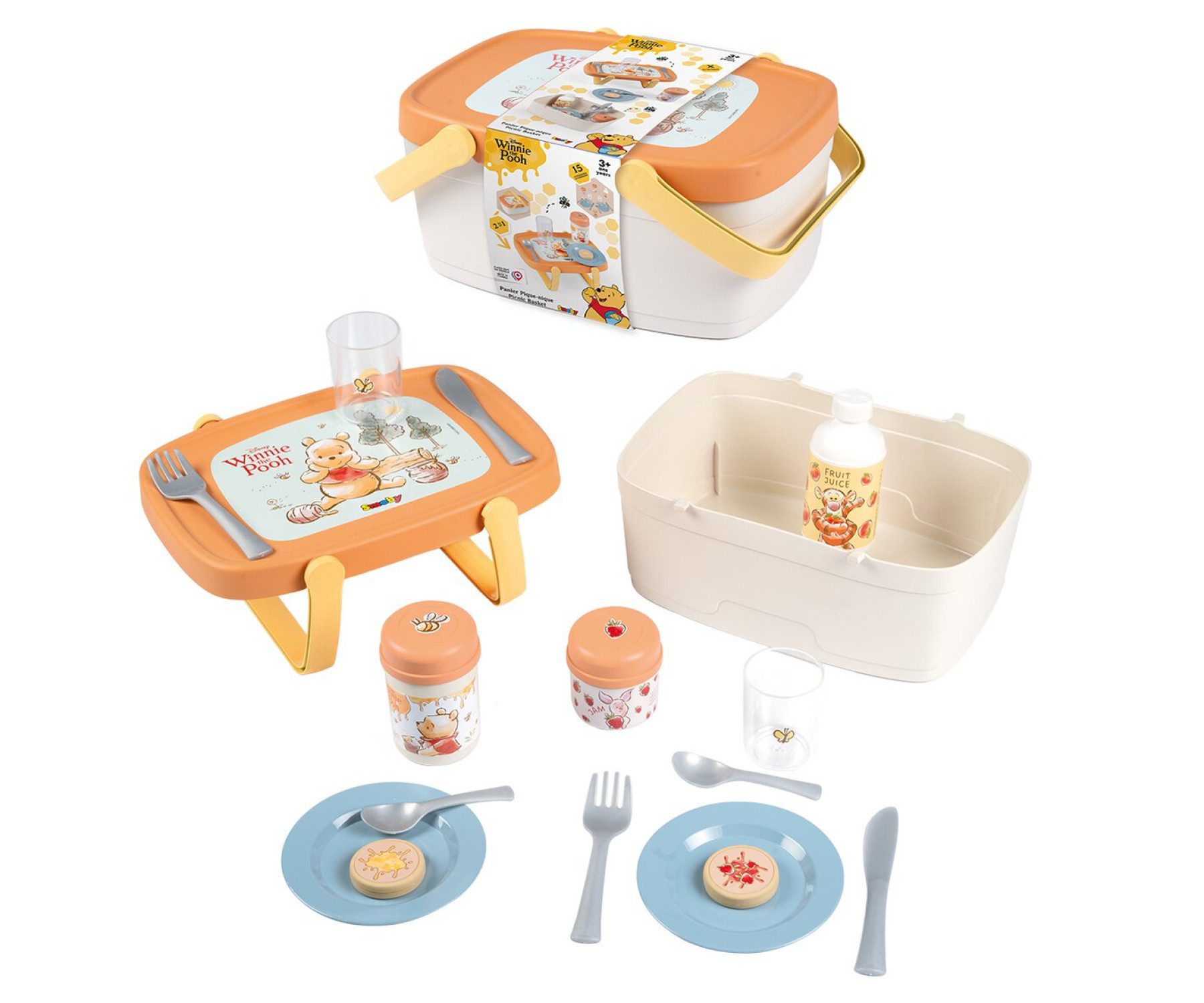 Smoby Spielgeschirr Winnie Puuh 2-in-1 Picknickkorb, (Set, 15-tlg)