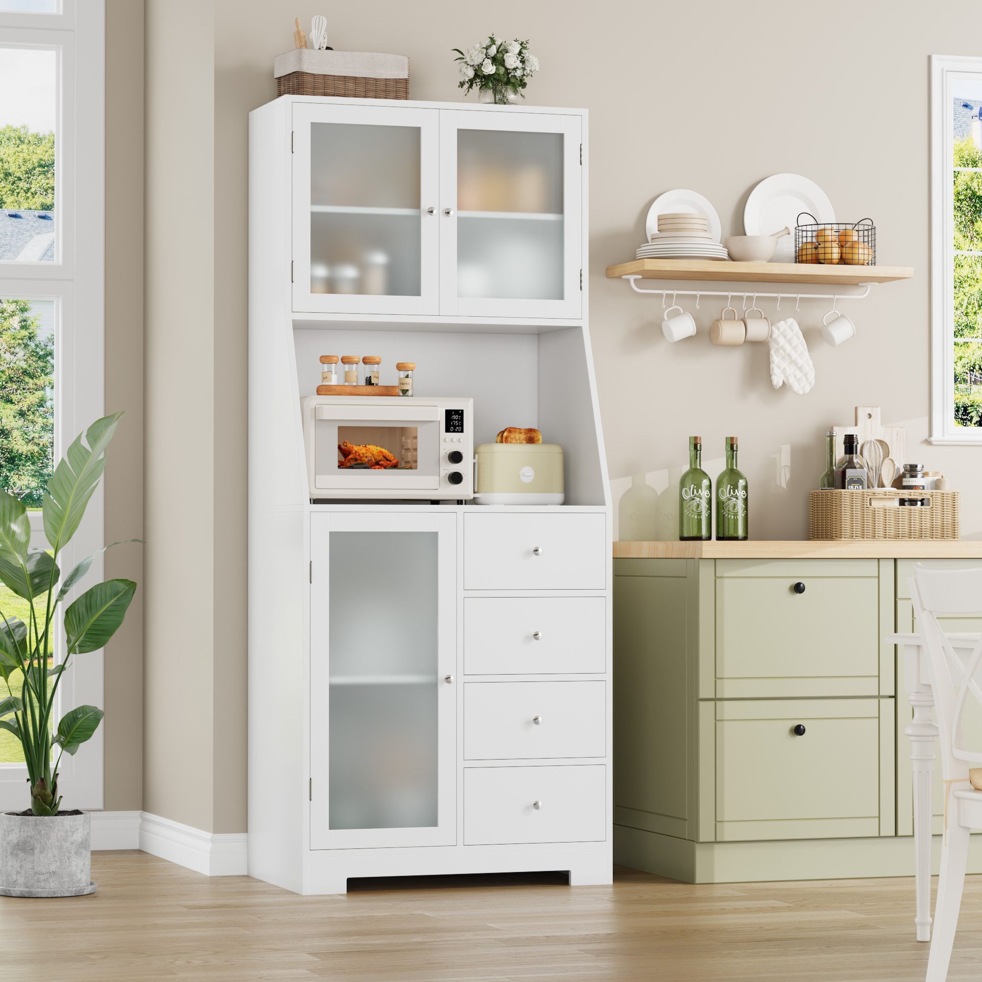 HOMECHO Küchenbuffet Küchenschrank mit Arbeitsplatte mit 3 Türen 4 Schublad günstig online kaufen