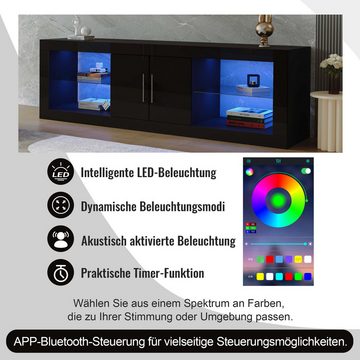BlingBin TV-Schrank Moderner TV-Ständer (1-St., stilvoller Aufbewahrungsschrank mit geräuschlose Scharniere) Bluetooth-Steuerung, 16-Farben-LED, verstellbare Einlegeböden