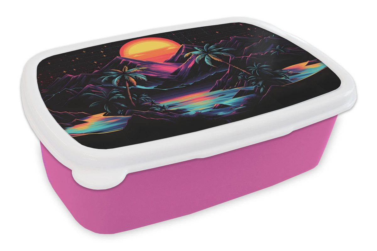 MuchoWow Lunchbox Palmen - Neonberge - Sternenhimmel - Sonne, Kunststoff, (2-tlg), Brotdosen, Lunch Box, Brotbox für Kinder und Erwachsene