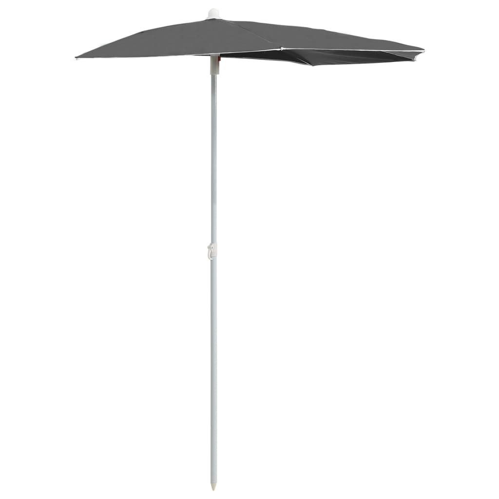 furnicato Sonnenschirm Halb-mit Mast 180x90 cm Anthrazit, LxB: 90x180 cm
