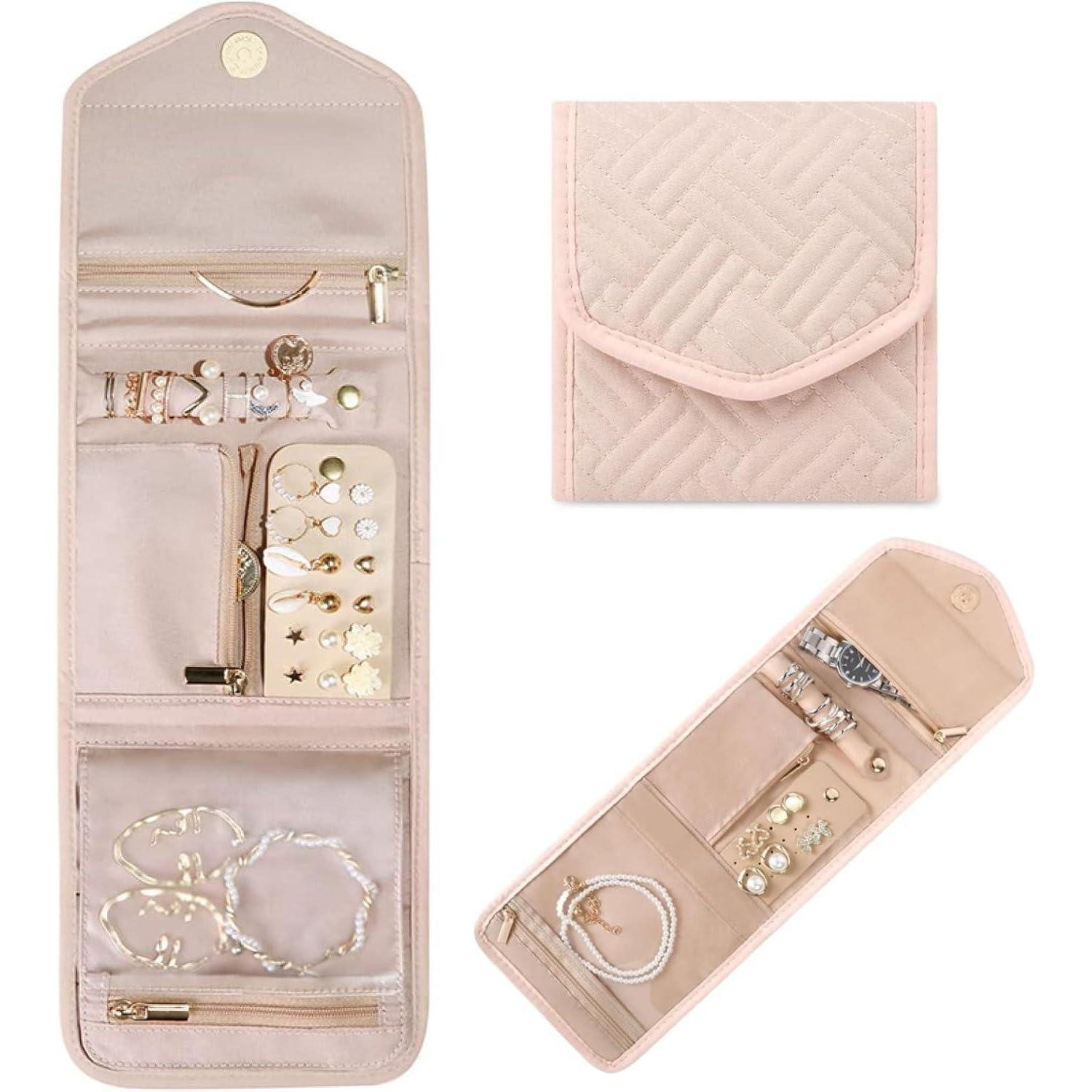 LuxusKollektion Schmuckrolle Schmuckorganizer Tasche für Reise, Ohrringe Ringe Halsketten Uhren