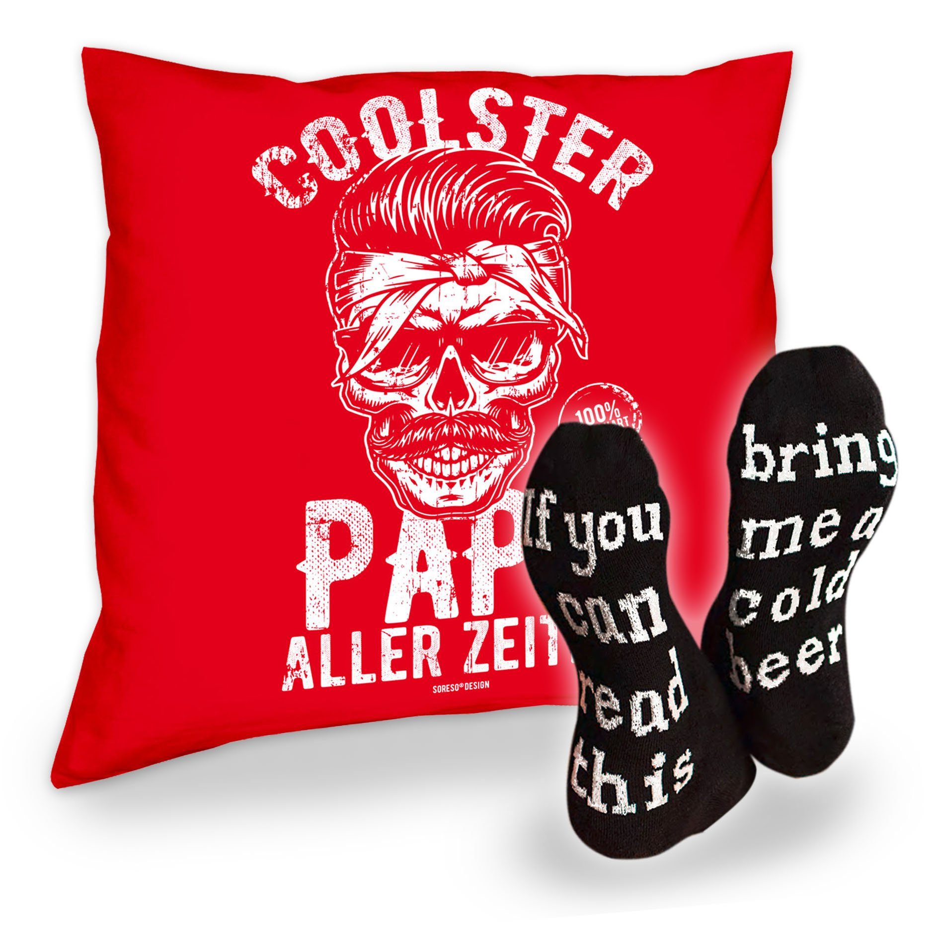 Zeiten Coolster Spruch, Bier und Papa aller mit Geburtstagsgeschenk Socken Geschenk Dekokissen rot Kissen Soreso®