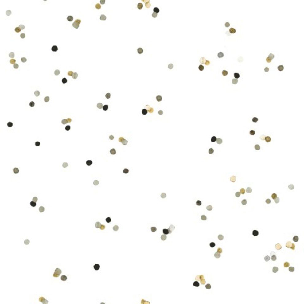 vtwonen Vliestapete Punkte/Confetti, glatt, 3D-Optik, (1 St), Weiß/Schwarz/Gold - 10m x 52cm