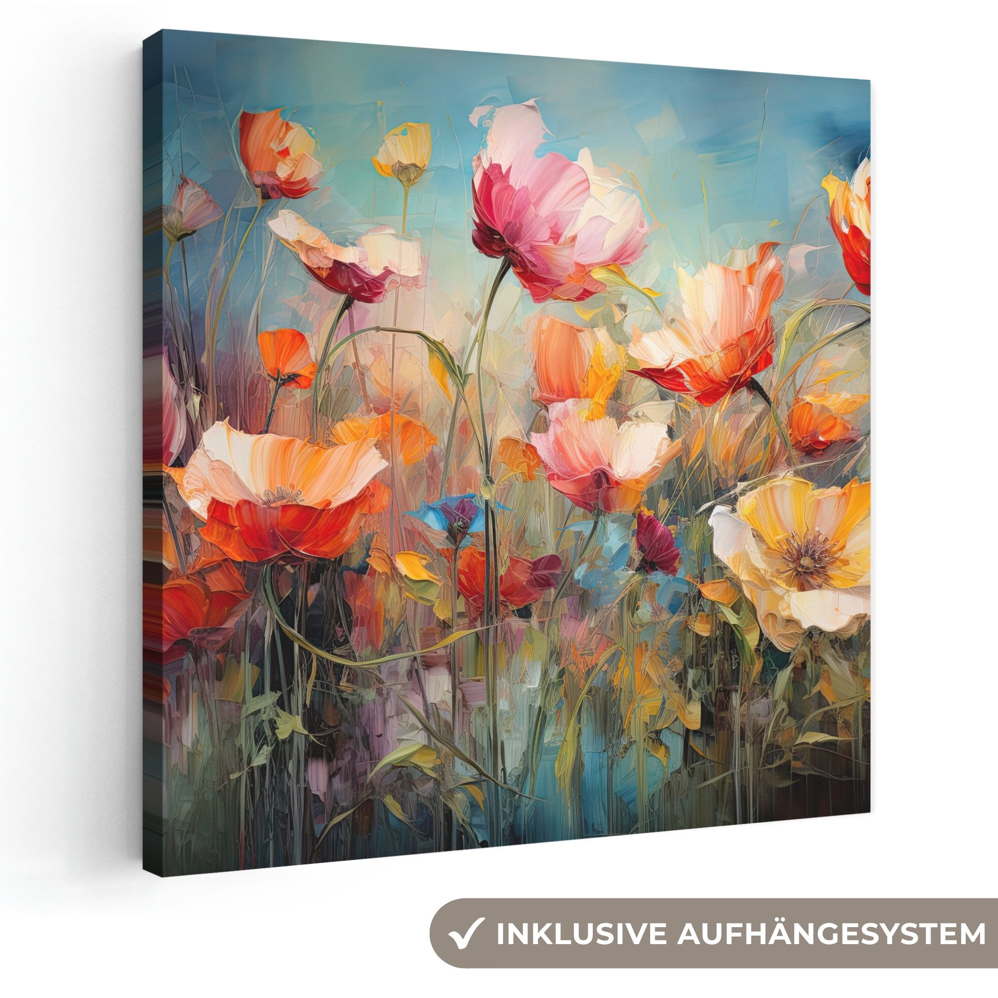 OneMillionCanvasses® Leinwandbild Blumen - Aquarell - Kunst - Botanisch - Natur, Fotodruck (1 St), Wandbild, Deko Schlafzimmer Wohnzimmer Flur 20x20 cm
