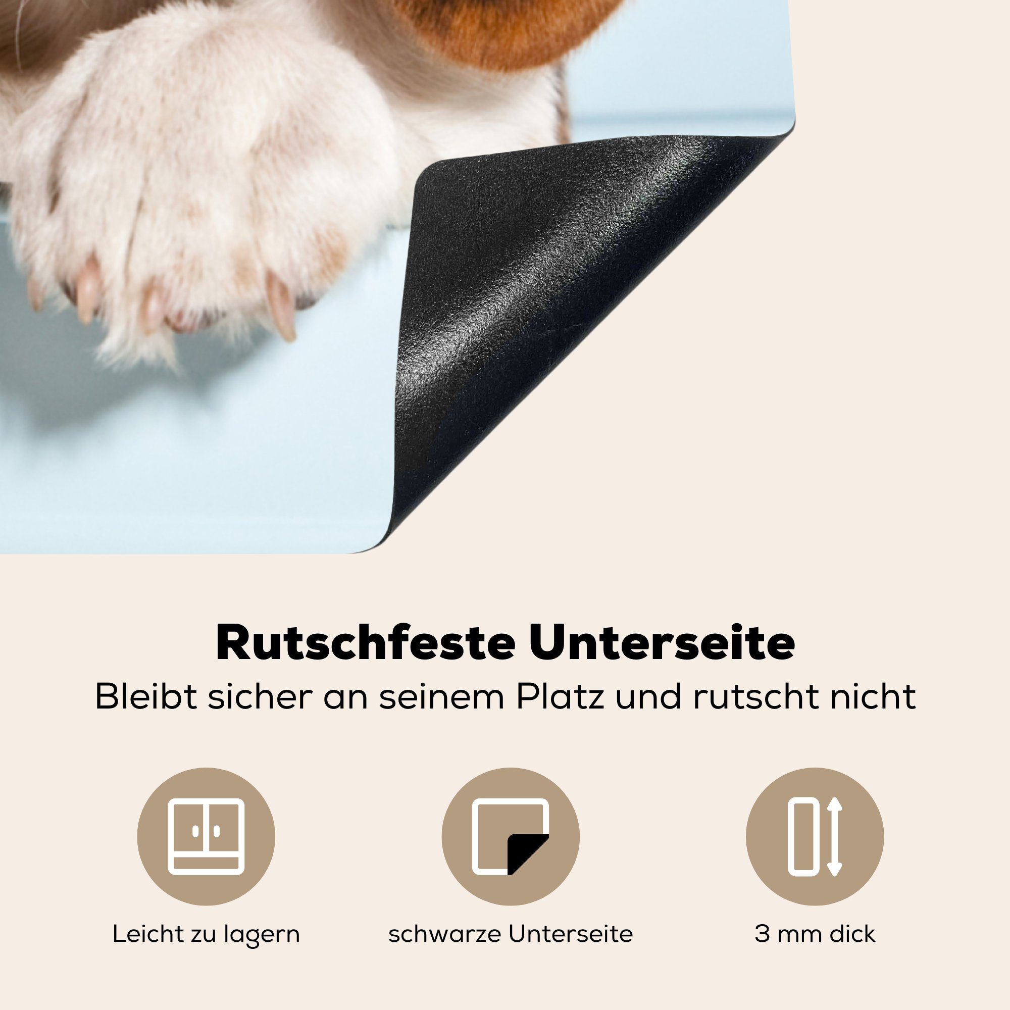 Welpe tlg), cm, (1 Beagle Arbeitsplatte küche MuchoWow für Vinyl, Herdblende-/Abdeckplatte - Ceranfeldabdeckung, 78x78 - Eimer,