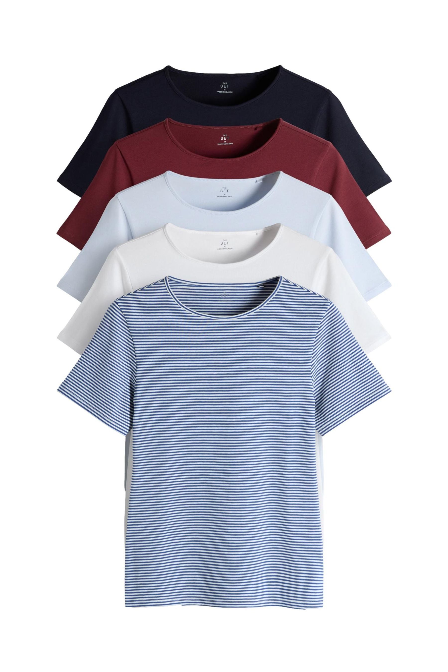 T-Shirt The Set körpernahe Kurzarm-T-Shirts, 5er-Pack