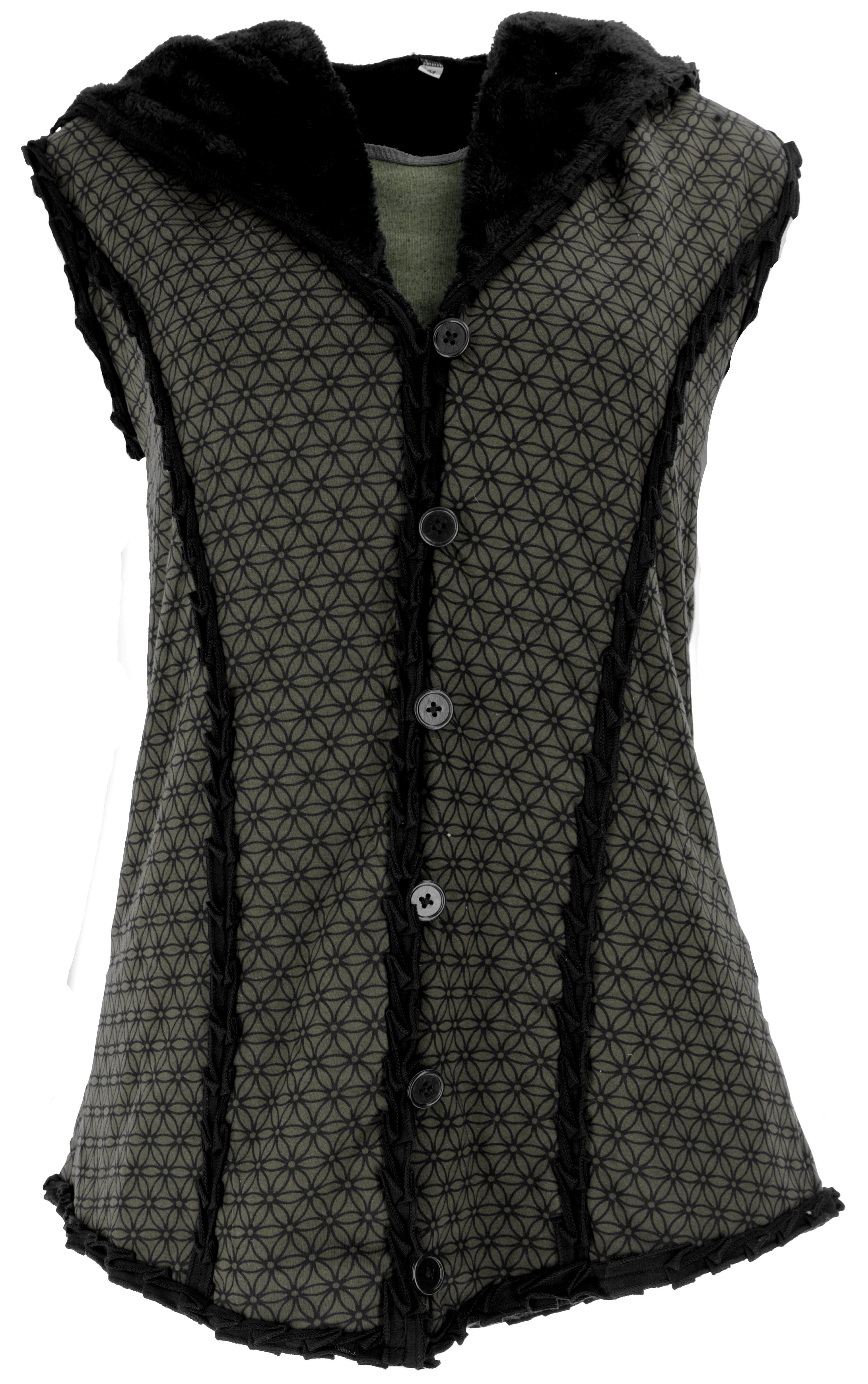 Guru-Shop Langjacke Goa Weste mit weiter, flauschiger Kapuze.. alternative Bekleidung