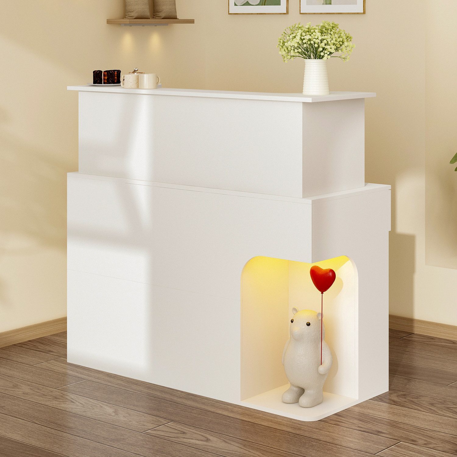 HOMSEE Empfangstheke Empfangstresen mit LED-Beleuchtung, 120×110×50 cm, abschließbar (1-St), mit viel Stauraum, modernes Weißdesign