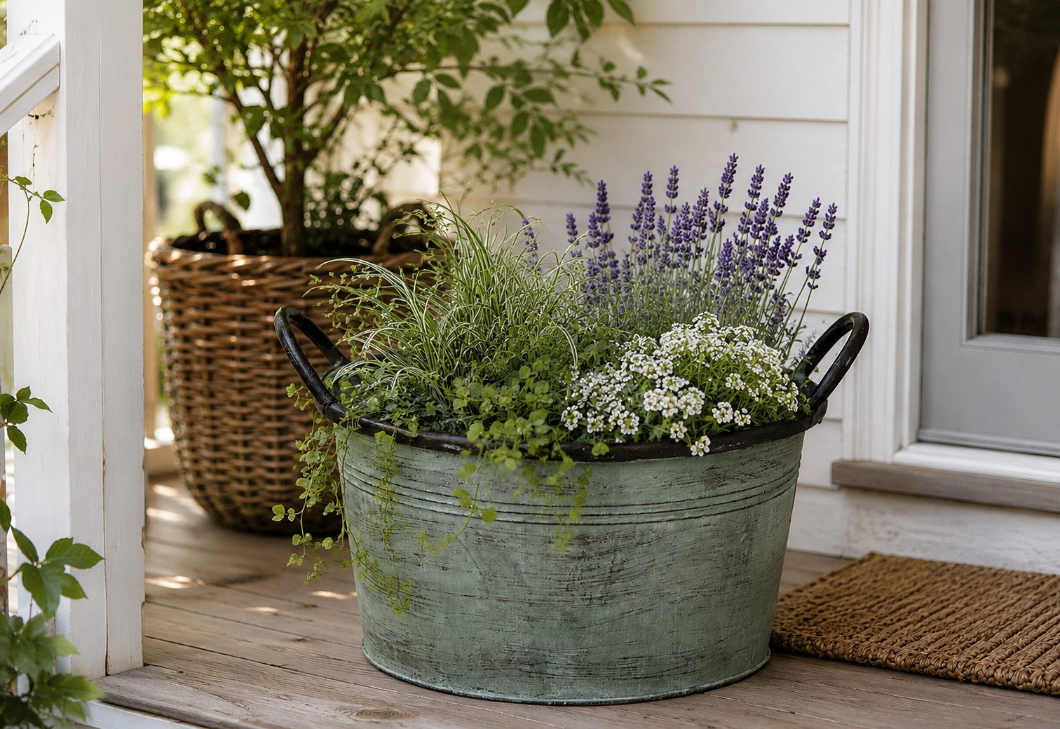finehomegarden Pflanzschale Schale mit Griff Metall Ø41cm H20cm grün antik Pflanzkübel (1 St), Schhale Pflanzgefäß Garten / Paket