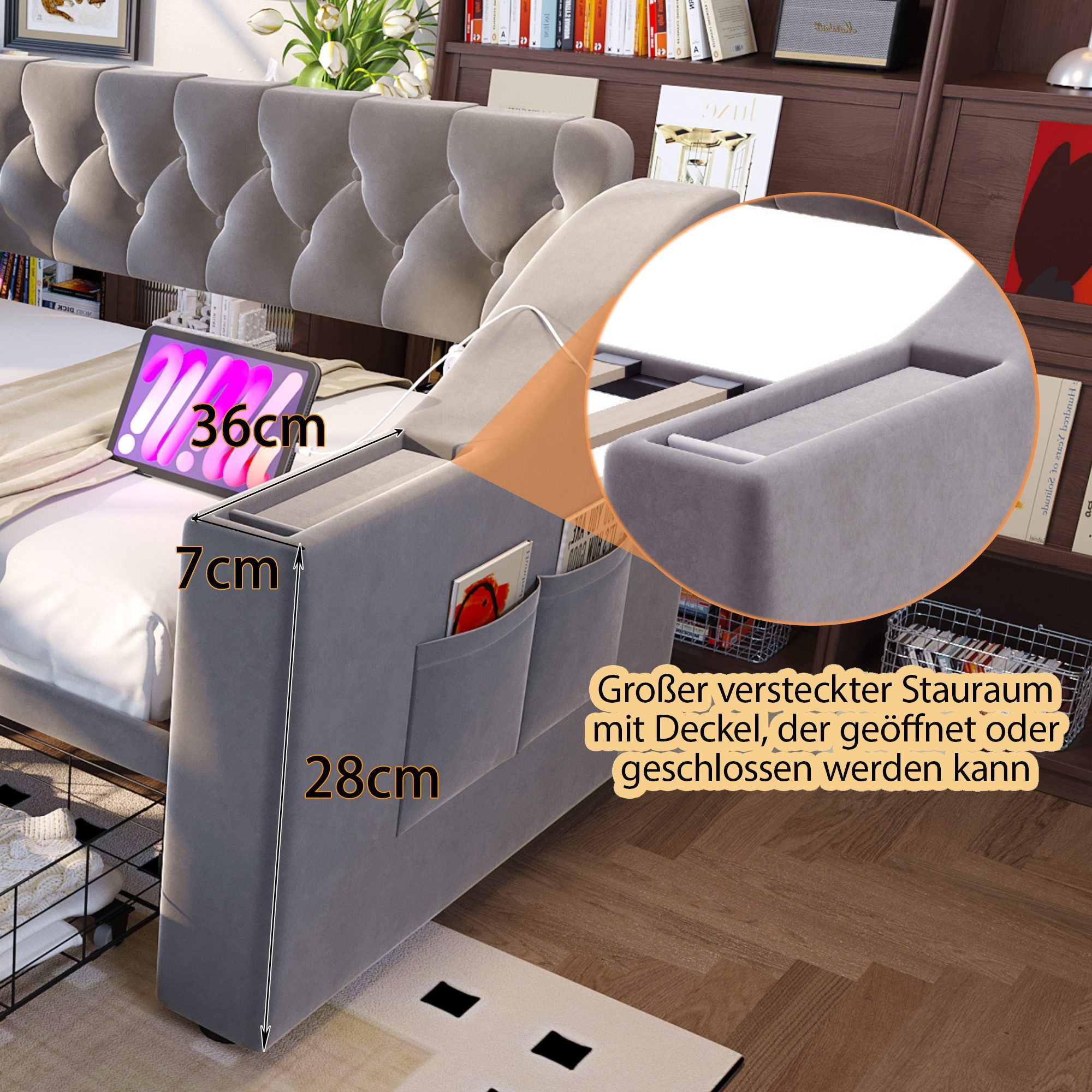 Odikalo Schlafsofa Schlafcouch 90x190 mit Lattenrost & USB Ohne Matratze, Polsterbett Schlafsofa, 90/180*190 cm, Breitere und Dickere Armlehnen mit USB-Ladeansc – Bild 5 von 5