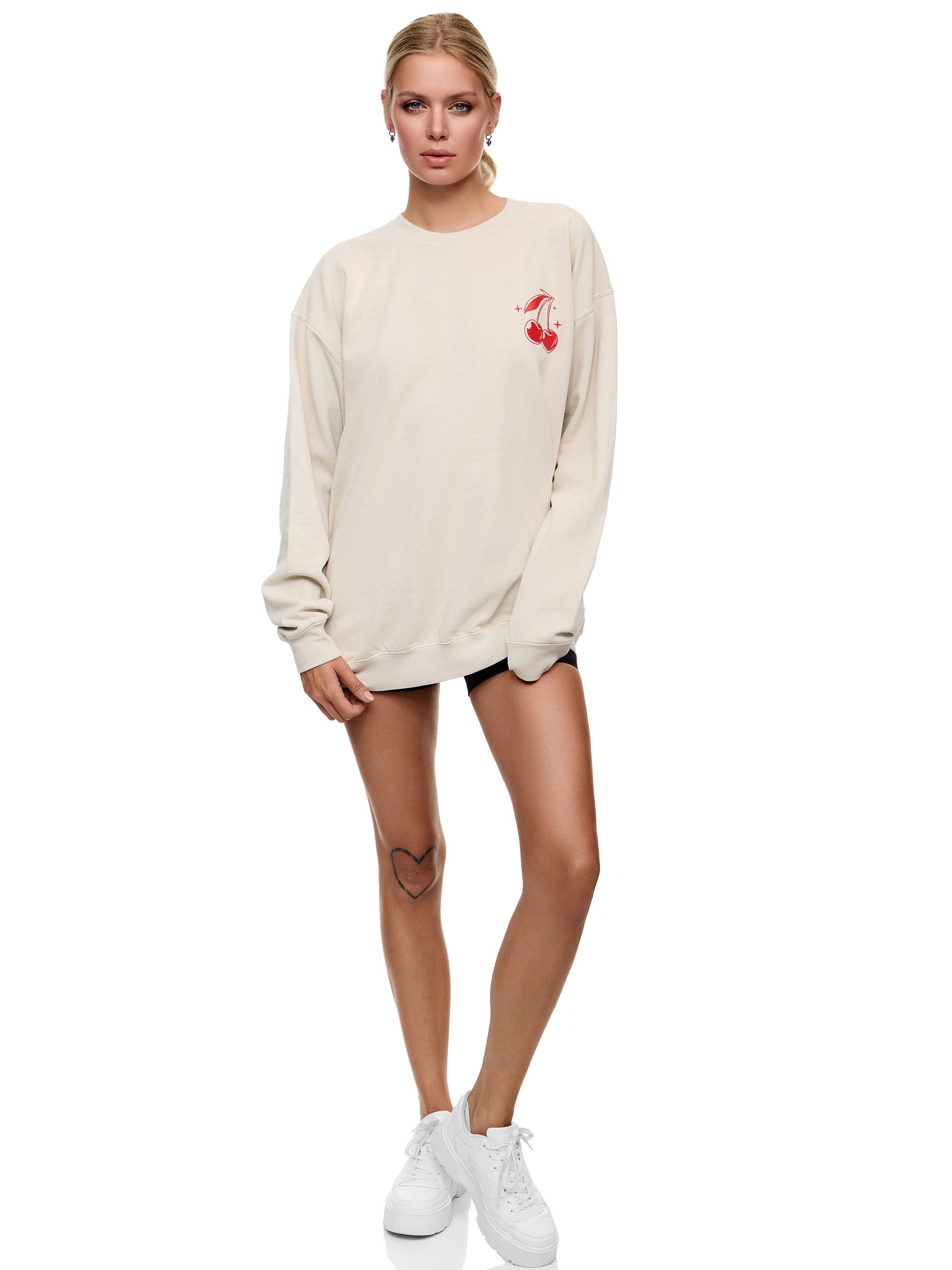 Worldclassca Sweatshirt Worldclassca Oversized Sweatshirt Print Langarm Pullover Oberteil WISHING YOU HAVE A CHERRYLIC DAY
