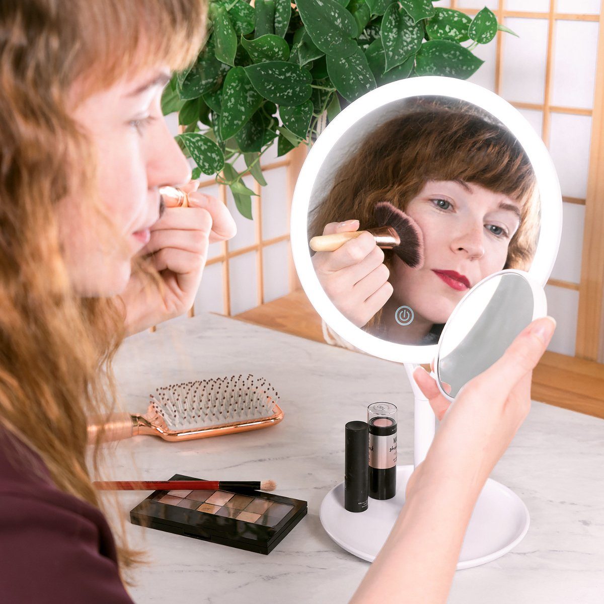 Beleuchteter Kosmetikspiegel Kosmetikspiegel-Set mit Navaris Vergrößerung 5-fach