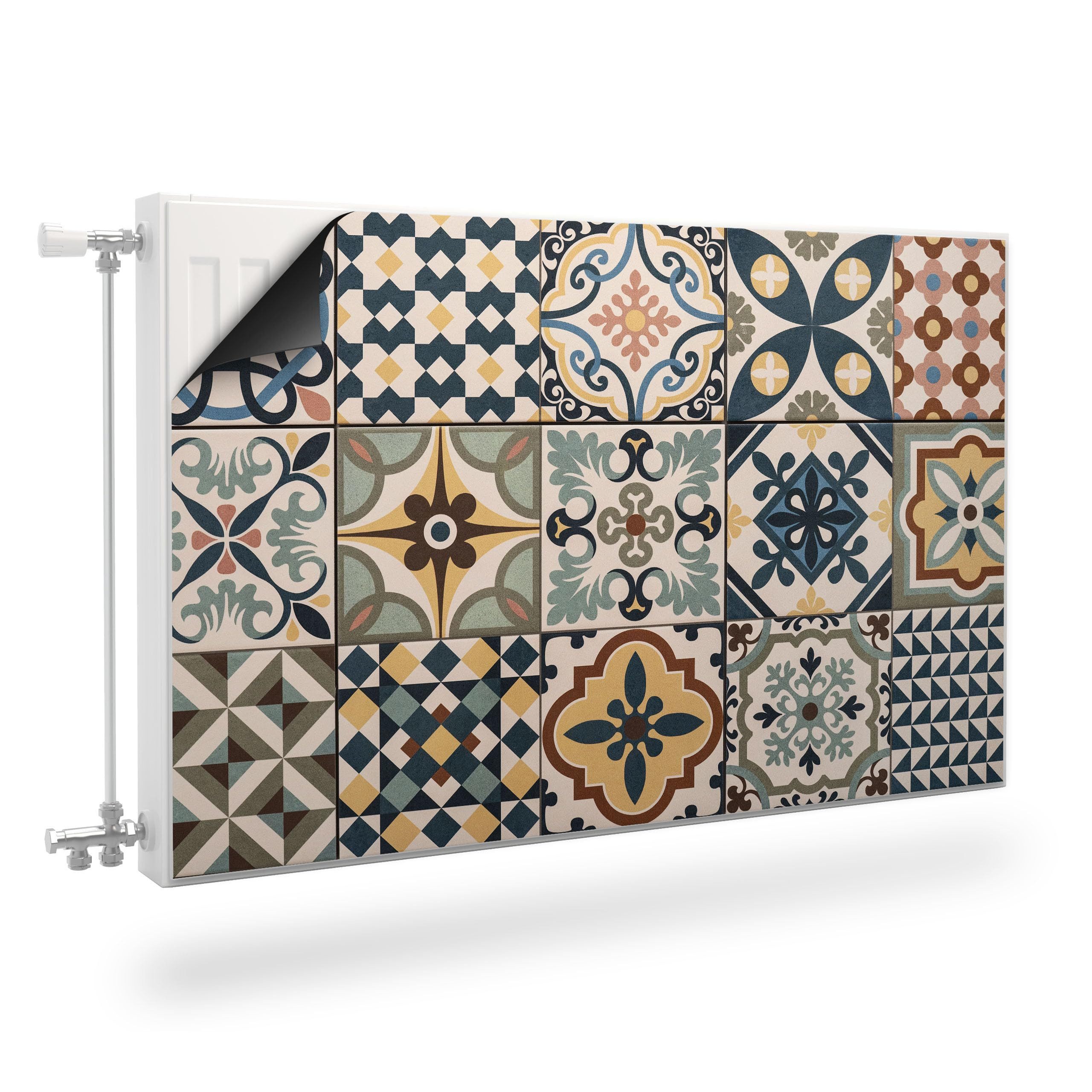 Muralo Magnetfolie Heizkörperverkleidung Muster – Heizkörperabdeckung magnetisch, Buntes marokkanisches Mosaik – 80x60 cm, abriebfest, abwischbar