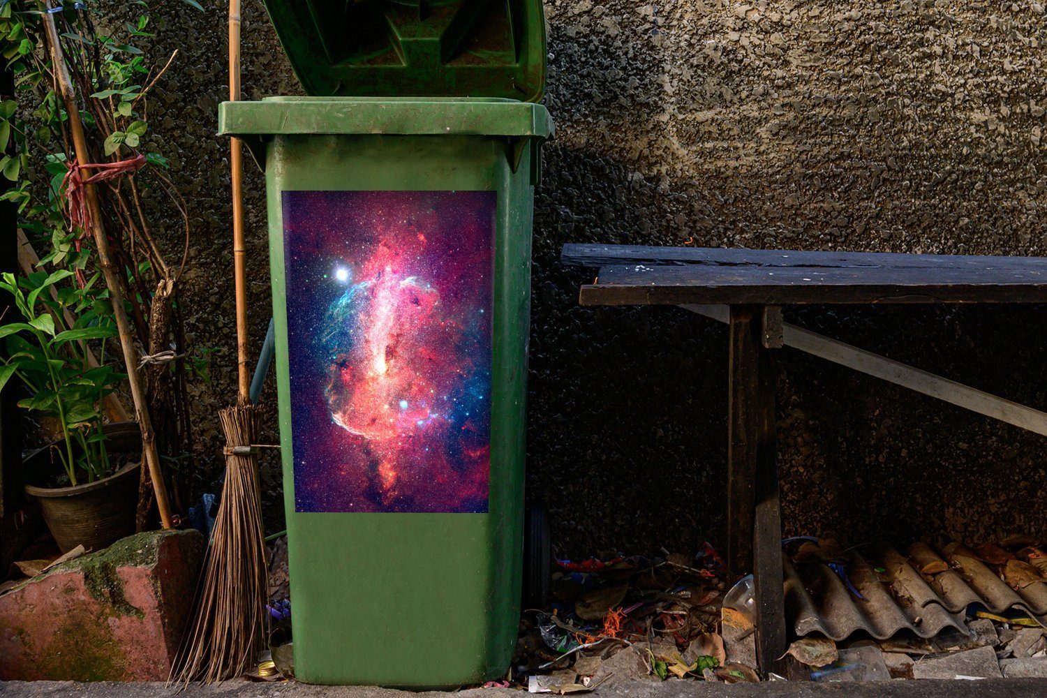 MuchoWow Wandsticker Weltraum - Rot Container, (1 Abfalbehälter Mülleimer-aufkleber, Mülltonne, Sticker, St), - Sterne