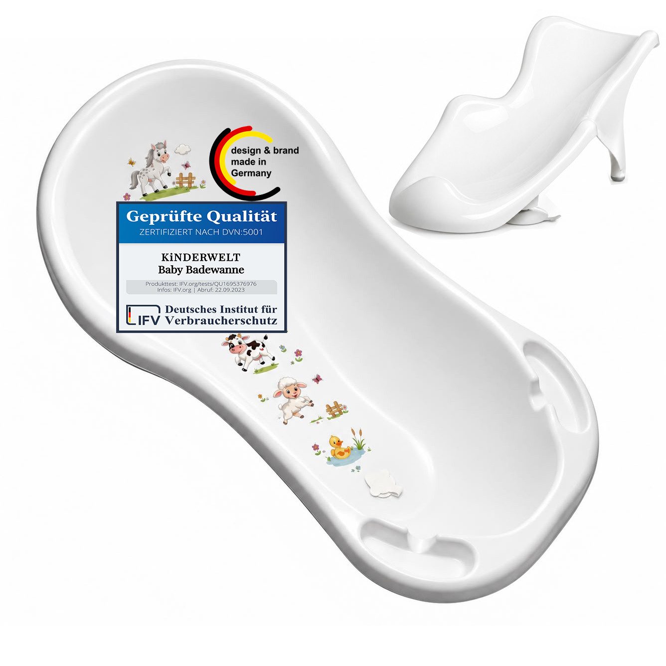 KiNDERWELT Wickelauflage Baby Badewanne XXL 100 cm mit Stöpsel + Badesitz