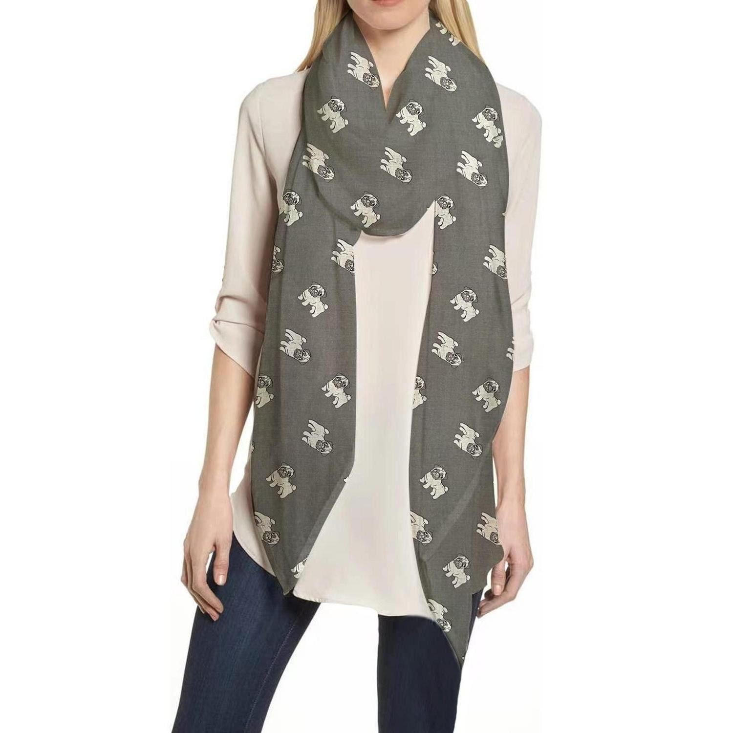 LuxusKollektion Modeschal Schal mit Mops Motiv Dunkelgrau 90x180cm, (1-St)