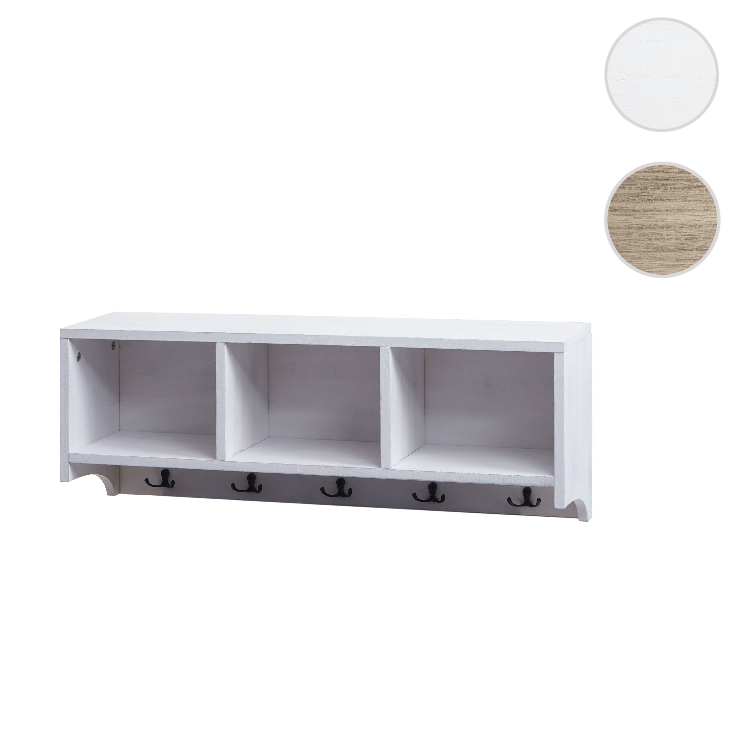 MCW Wandregal MCW-K49, 5 Doppelhaken, 3 Staufächer