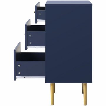 Sweiko Kommode, Sideboard mit 3 Schubladen, Fischschuppen-Muster, Metallfüße, Schlafzimmerschrank, 89*75*40cm