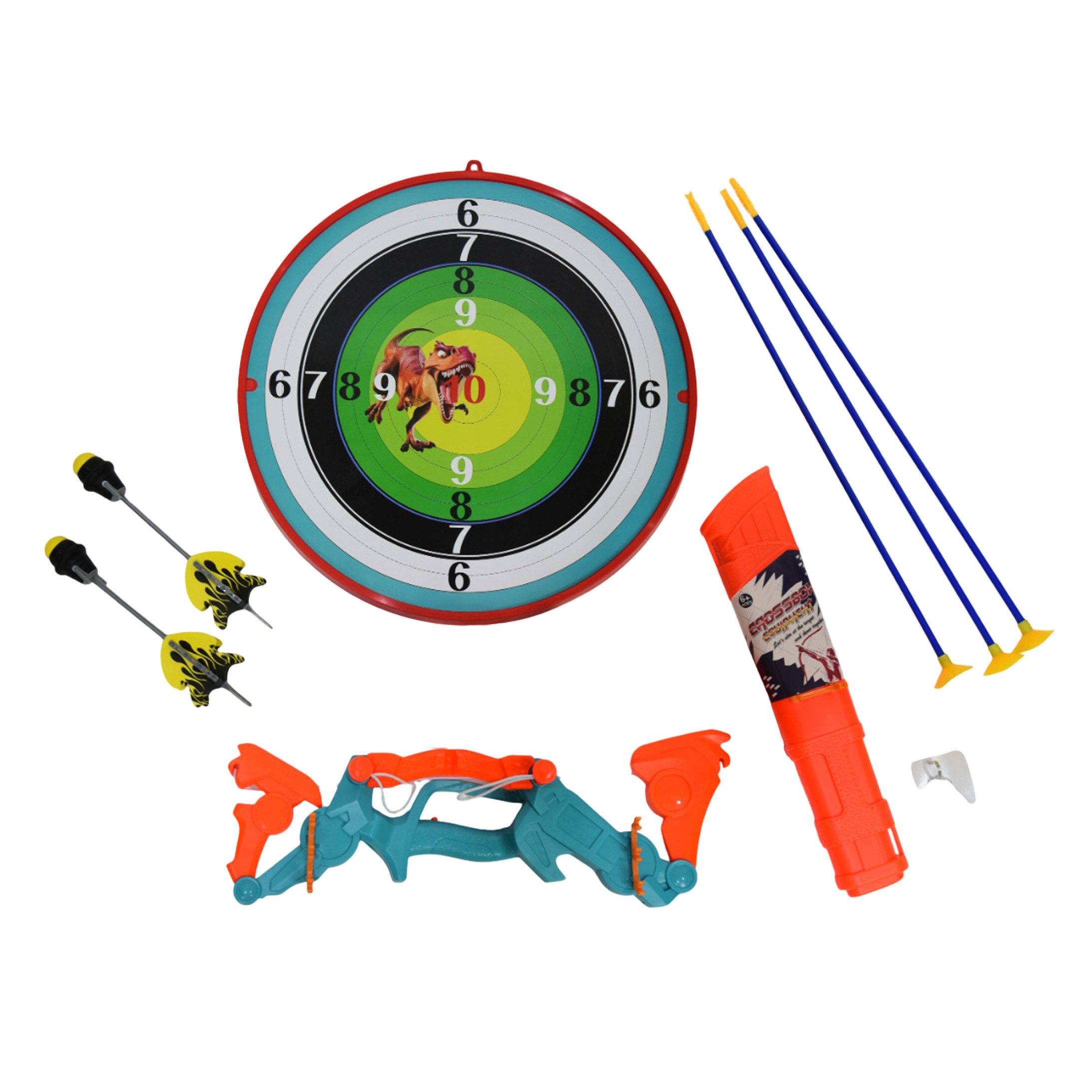 FUNFY Kinderbogenset Faltbares Spielzeug-Set mit Pfeil, Bogen und Dino-Dartscheibe. (Perfekt für unterwegs Abenteuer oder Hinterhof-Schlachten, Indoor/Outdoor Bogenschießen), Spielzeug zur Förderung von Feinmotorik, Koordination und Gedächtnis.