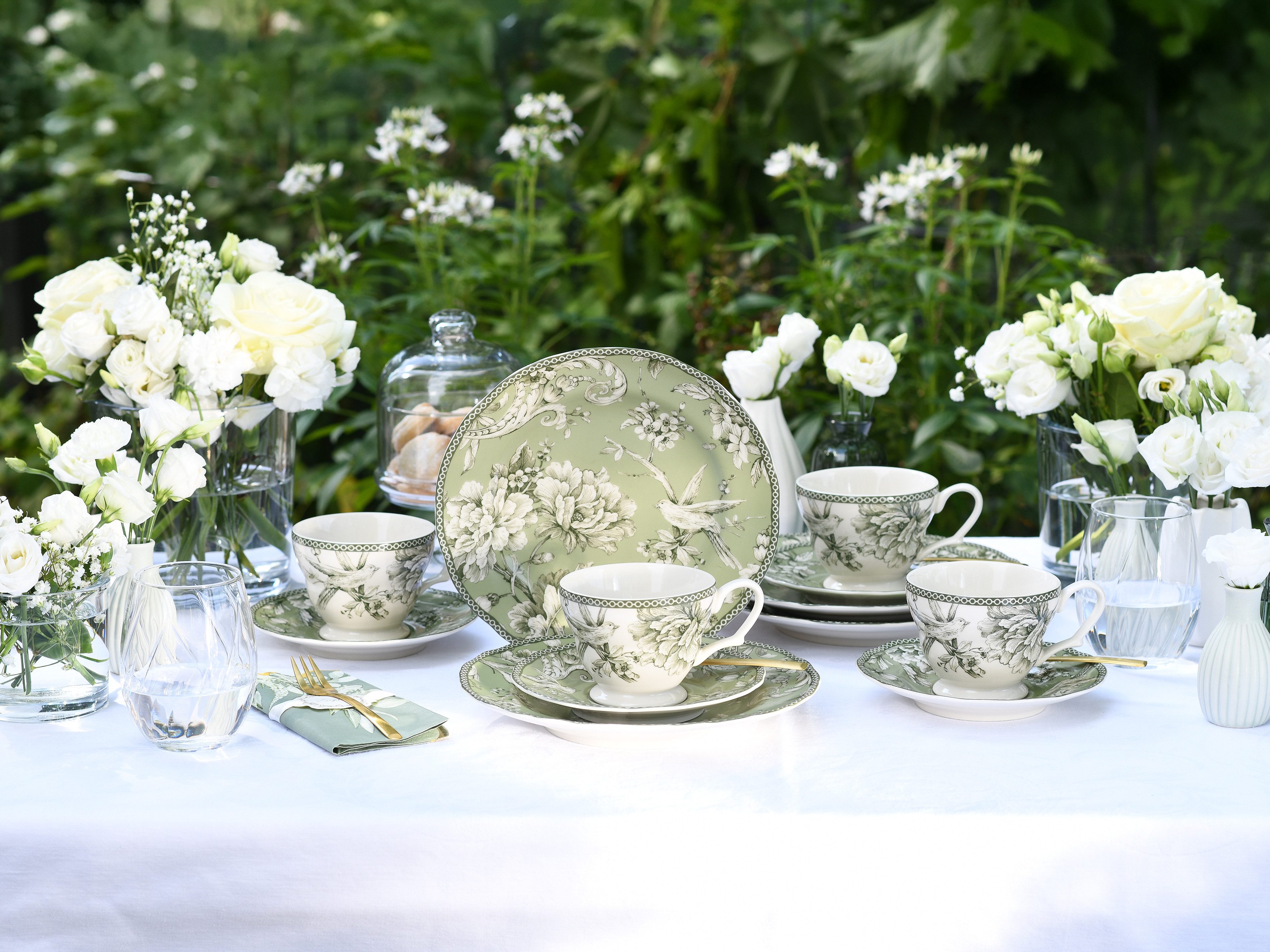CreaTable Kaffeeservice Adelaide, Service 12-tlg. (12-tlg), 4 Personen, Porzellan, Nostalgischer Vintage Dekor, Elegante Form