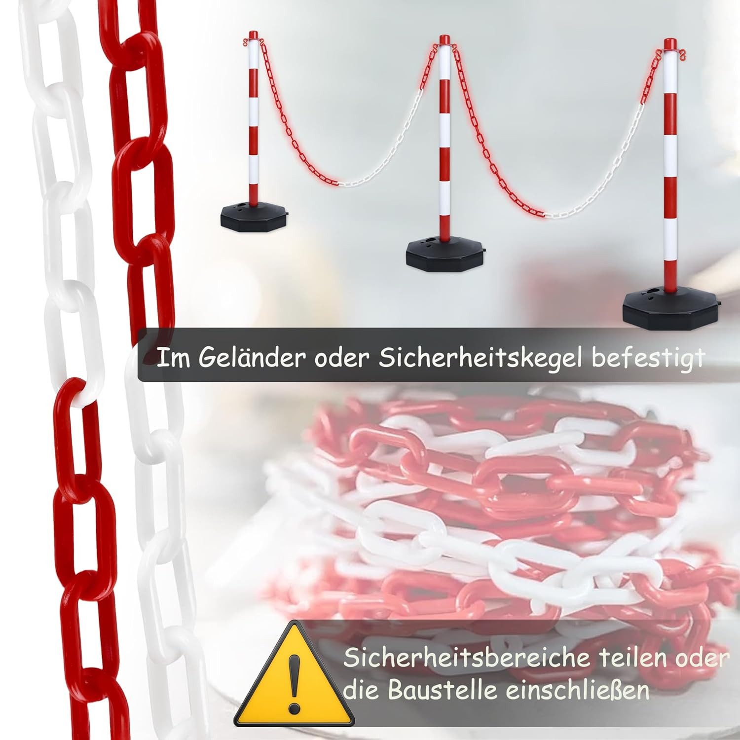 FIVMEN Absperrkette Plastikkette Rot/Weiß 6mm Stärke Kunststoffkette, Länge 25 m