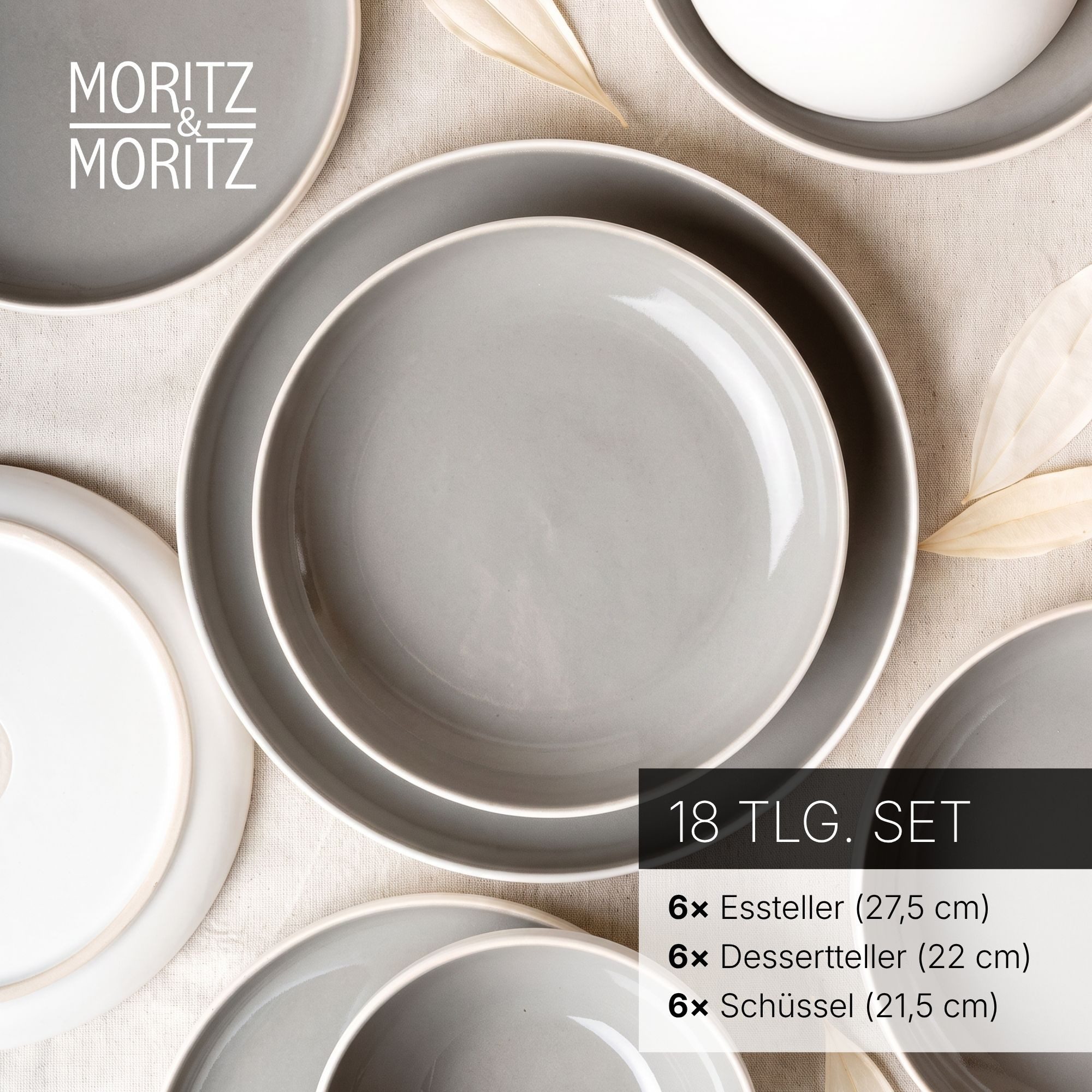 Moritz & Moritz Geschirr-Set CAVO Geschirrset - Stone (18-tlg), 6 Personen, Steinzeug, für 6 Personen aus Steinzeug