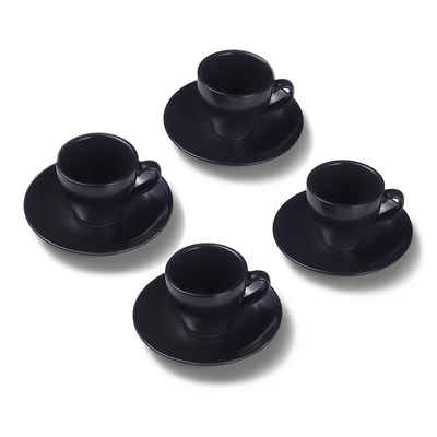 Terra Home Espressotasse extra dickwandiges Espressotassen-Set, Schwarz matt komplett 90 ml, Porzellan, Spülmaschinen und Mikrowellen geeignet 4er Set