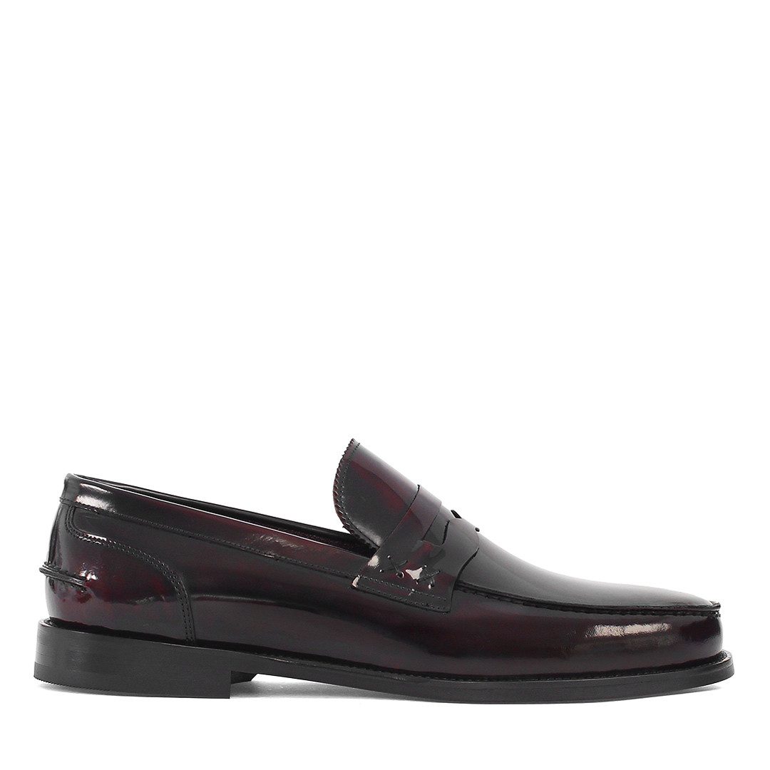Celal Gültekin Business Penny Loafer Blockabsatz Hochglanz Herren Loafer Echtleder Hochglanz, Penny-Steg, Mokassin-Naht, Bordeaux, 43
