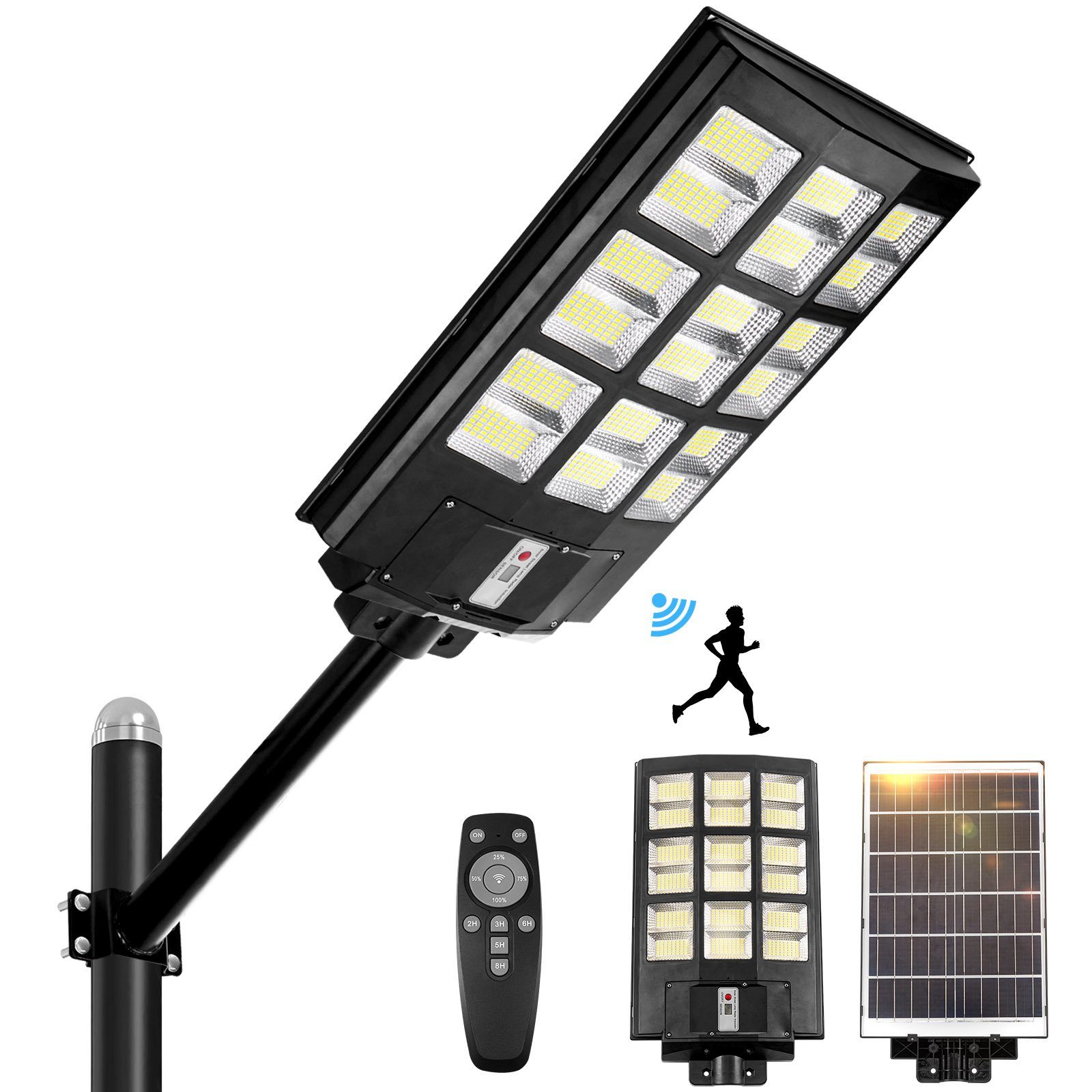 Sunicol LED Flutlichtstrahler Solarbetriebenes Sicherheitsflutlicht, 6500K, für Außenparkplätze, Tageslichtweiß, mit Fernsteuerung,Timer, IP65 wasserdicht,mit Bewegungssensor Mittlere Größe