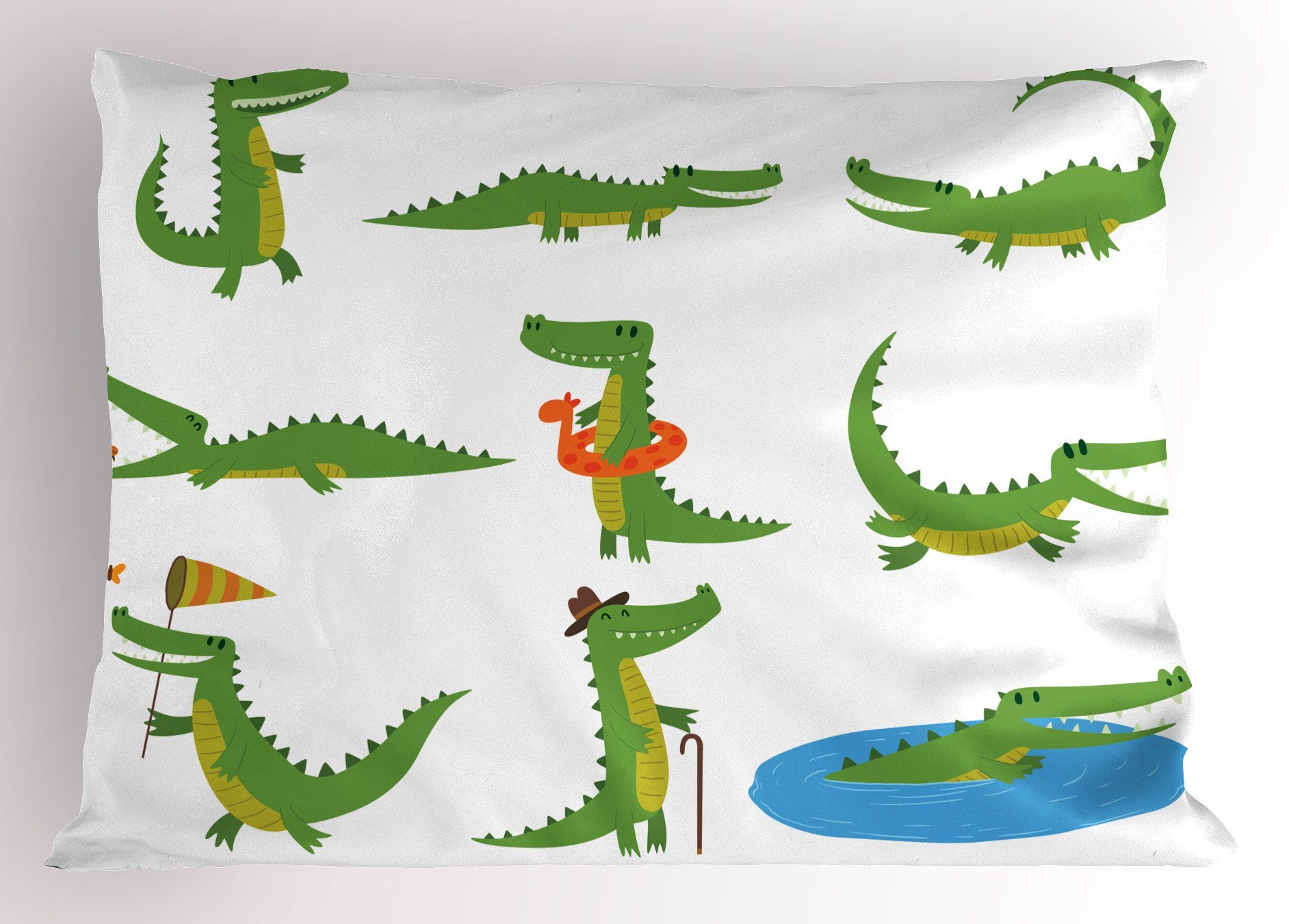 Kissenbezüge Dekorativer Standard King Size Gedruckter Kissenbezug, Abakuhaus (1 Stück), Krokodil Glückliche Cartoon Charaktere
