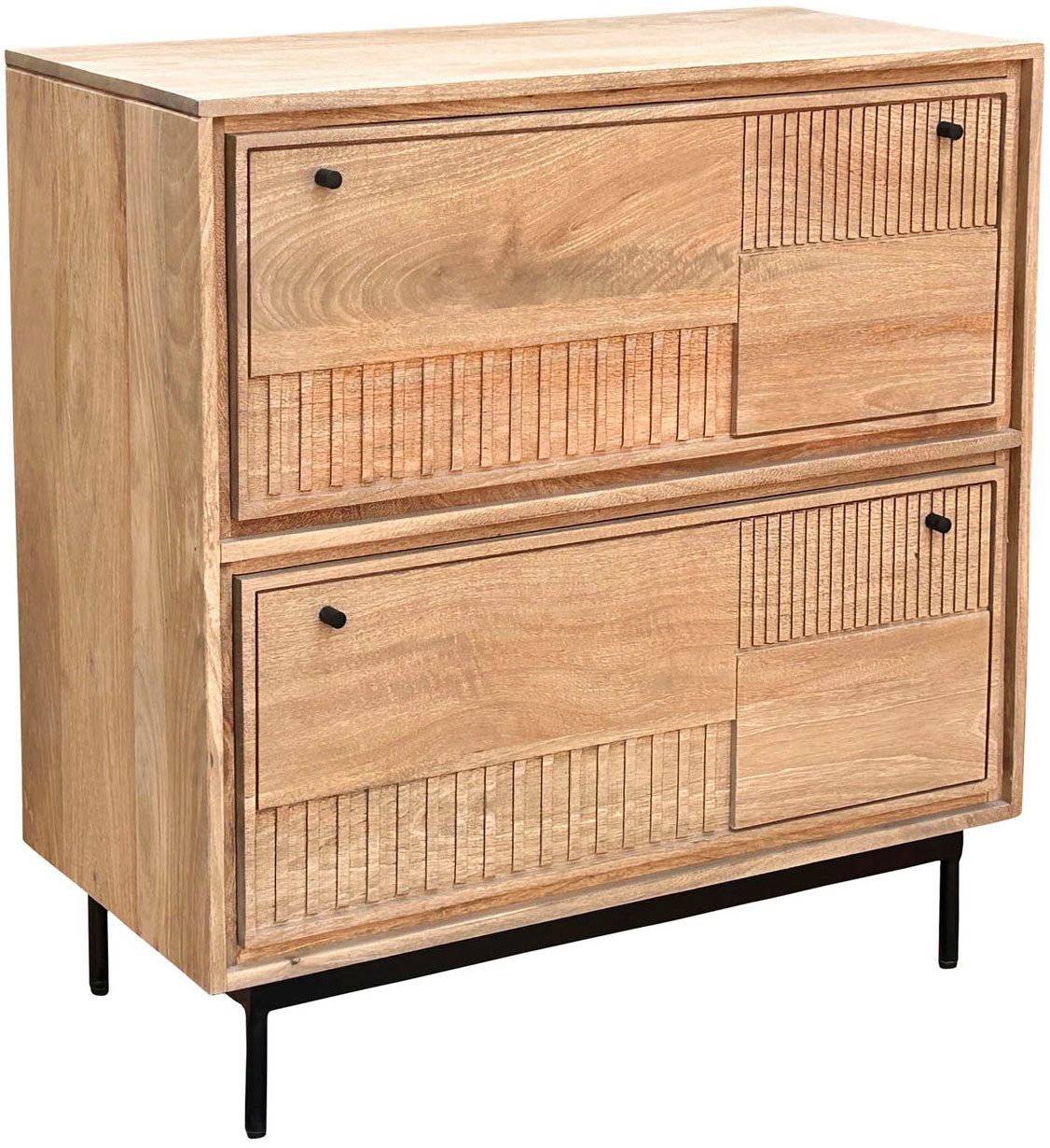 SIT Schuhschrank (1-St) Massiver Schuhschrank mit Lamellen‑Front & kunstvollen Schnitzereien