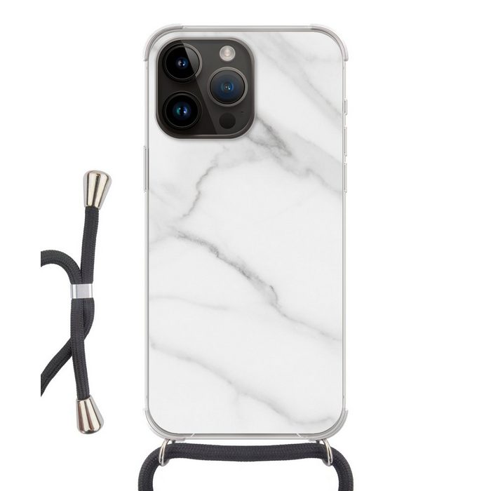 MuchoWow Handyhülle Marmor - Strukturiert - Weiß - Grau - Stein - Marmoroptik Handyhülle Telefonhülle Apple iPhone 14 Pro