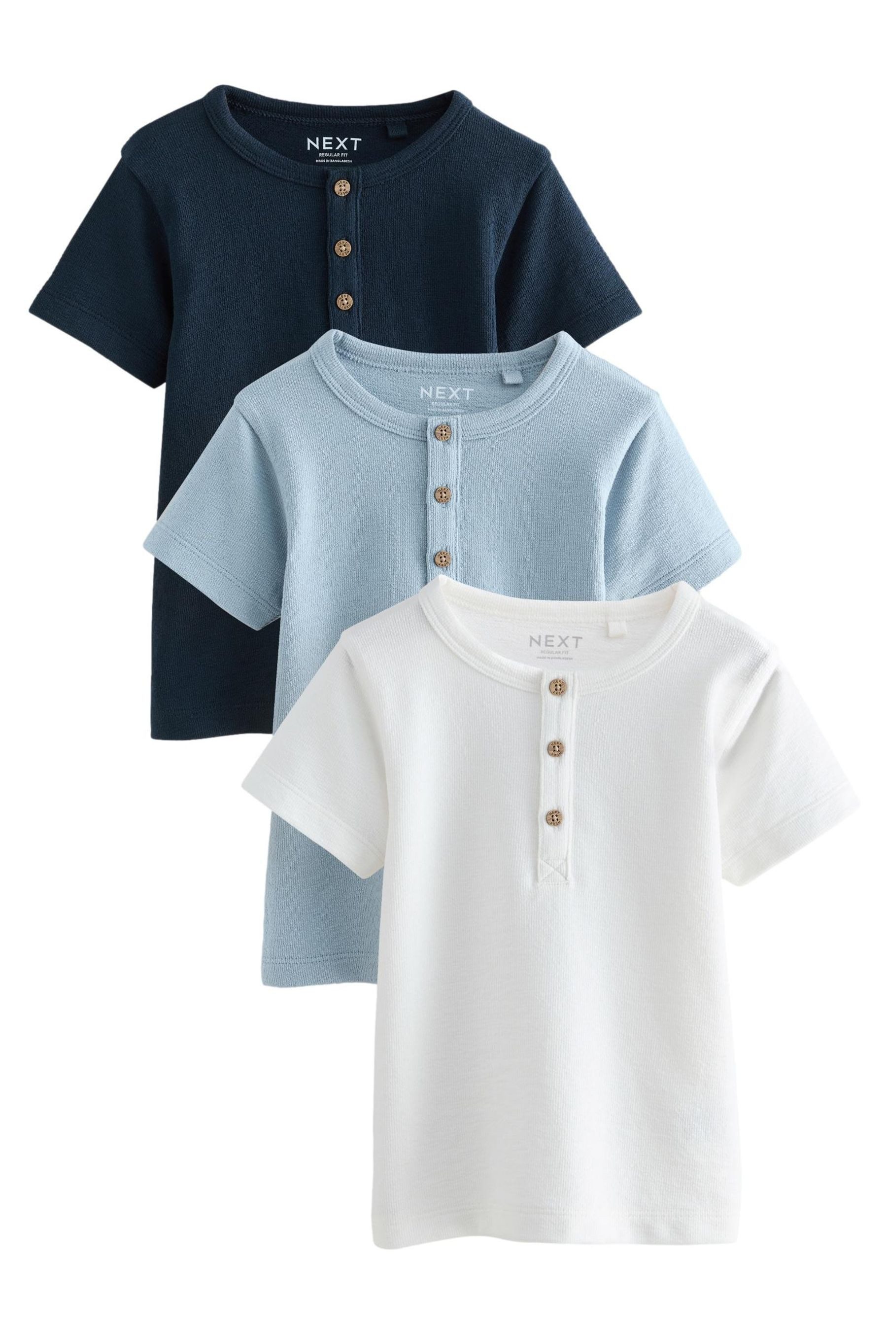 Next Henleyshirt Kurzarm-T-Shirt mit Henley-Ausschnitt, 3er-Pack (3-tlg)