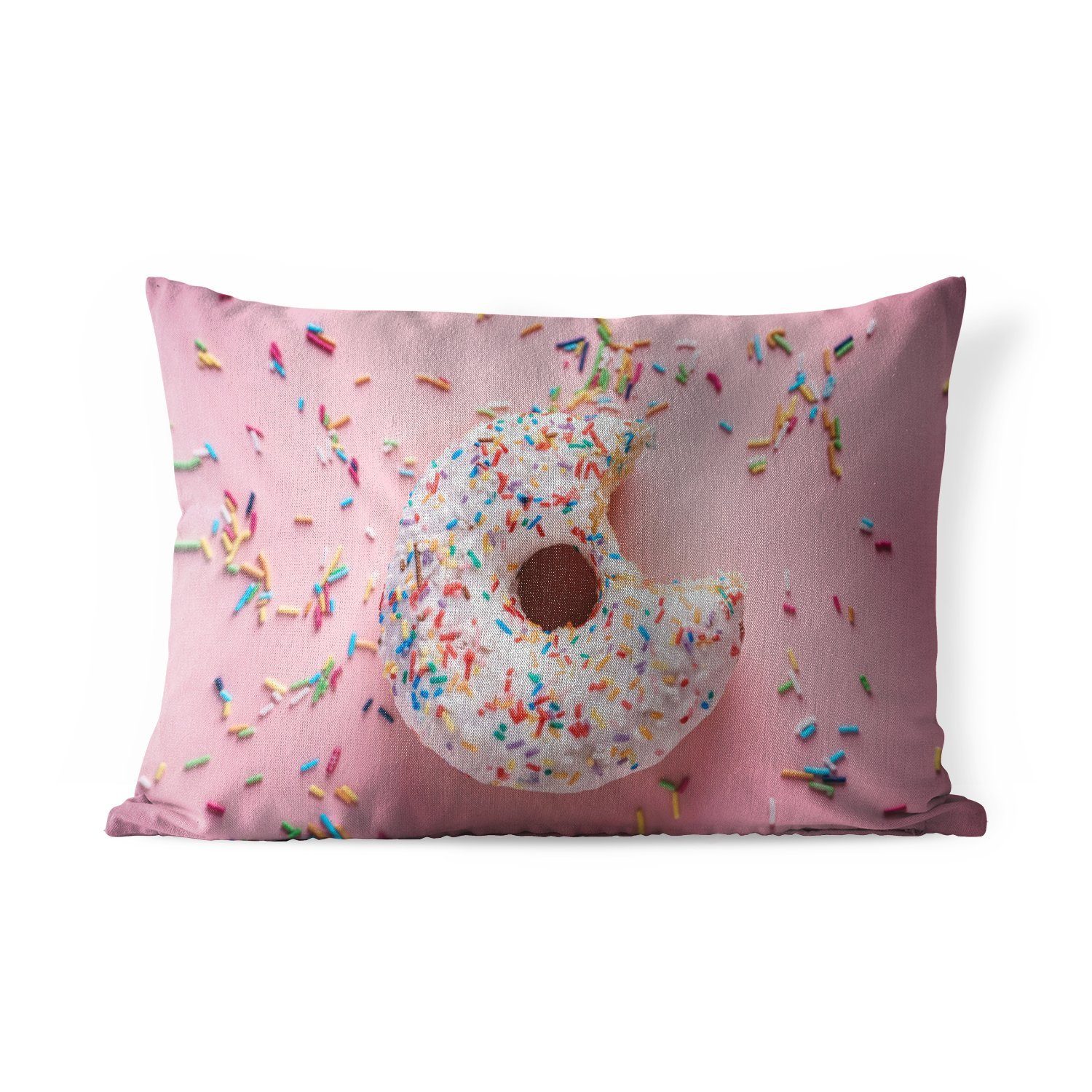 MuchoWow Dekokissen Nahaufnahme eines weißen Donuts mit farbigem Hagel, Outdoor-Dekorationskissen, Polyester, Dekokissenbezug, Kissenhülle | Dekokissen